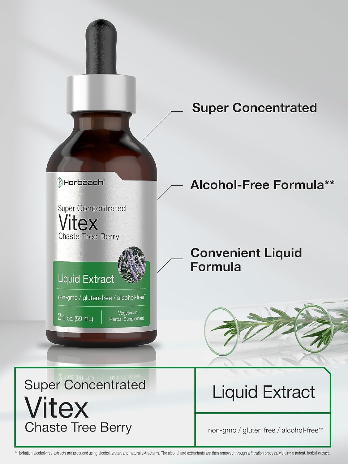 Horbäach Vitex Berry Chasteberry Extract Tincture | 2 fl oz | Super Concentrated Liquid | Alcohol Free Chaste Tree Berry Supplement | Vegetarian, Non-GMO, Gluten Free - Image 4