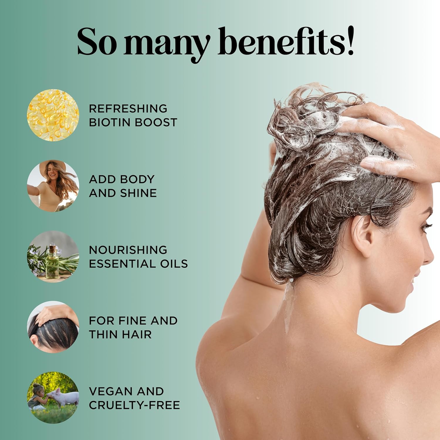 Volumizing Biotin and Rosemary Shampoo - Vegan Rosemary Biotin Shampoo for Thinning Hair for Women and Men with Nourishing B Vitamins & Tea Tree Oil - Paraben Silicone & Sulfate Free (16 Fl Oz) - Image 2