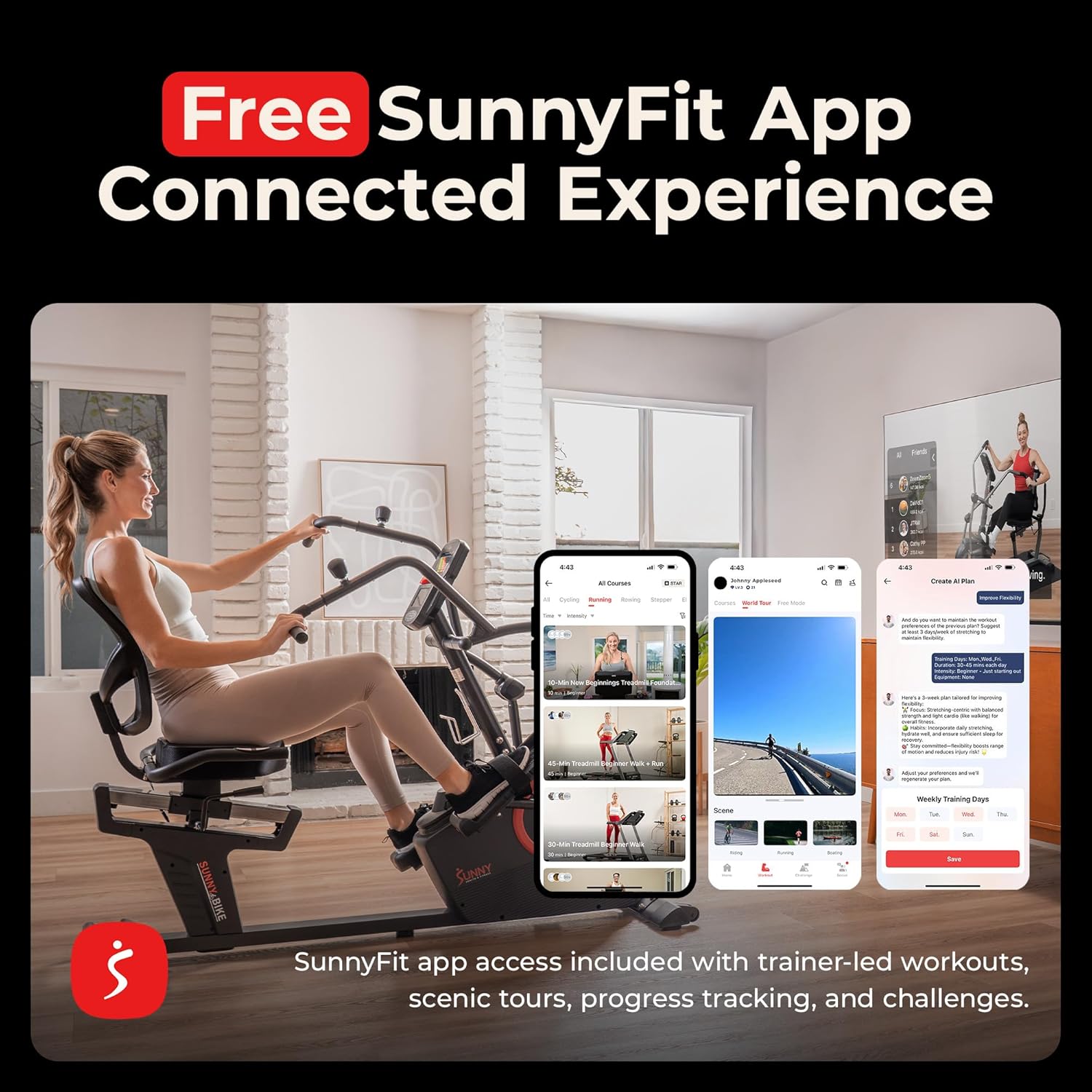 Sunny Health & Fitness Elite Recumbent Cross Trainer & Elliptical Machine with Arm Exercisers for Home Arm/Leg Training, Easy Adjust Seat & Mesh Backrest, Free SunnyFit App Bluetooth Connectivity - Image 2