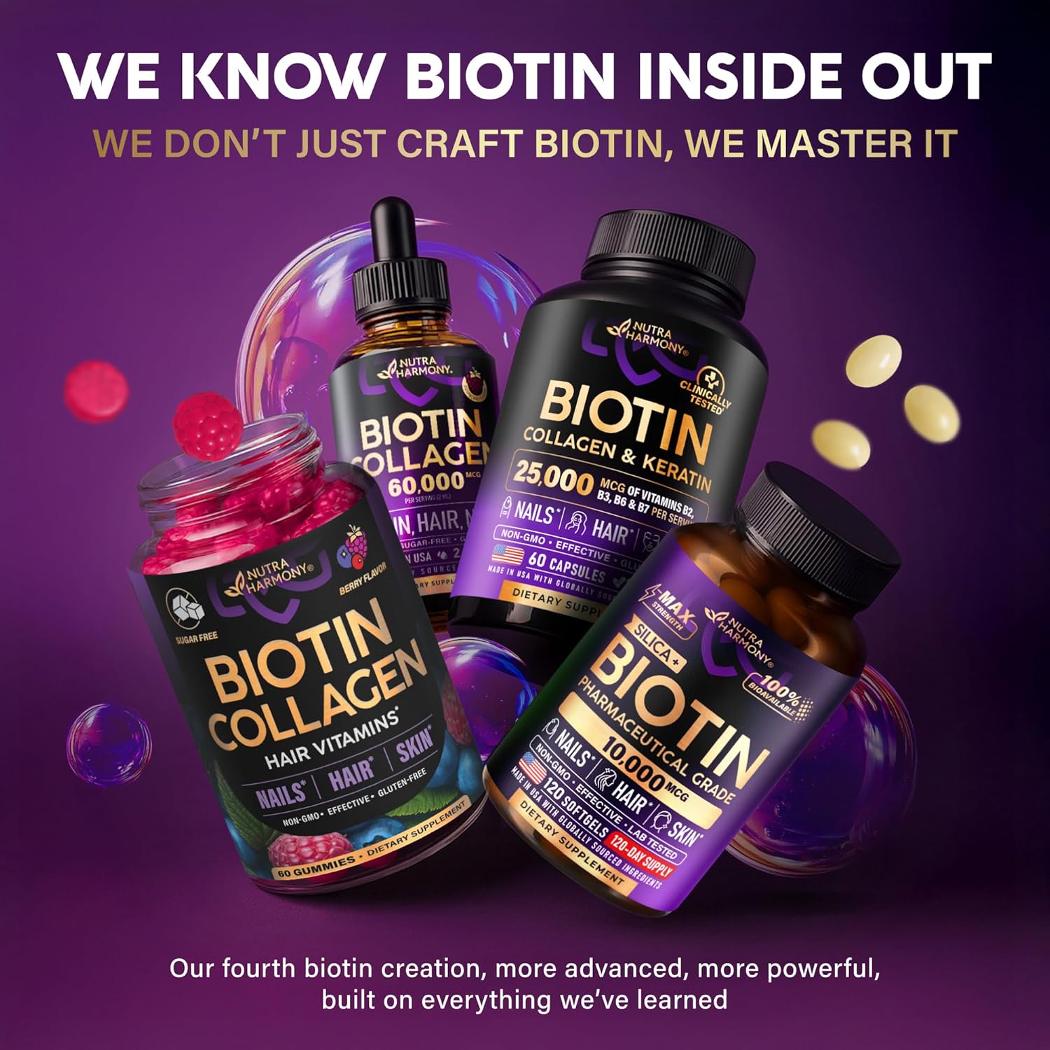 Biotin Gummies with Collagen - Hair Growth Support, Skin, & Nail Strength - for Women & Men - Biotin 10000mcg | Keratin | Hyaluronic Acid | B-Complex | Nettle - Sugar-Free, Mixed Berry - 60 Gummies - Image 10