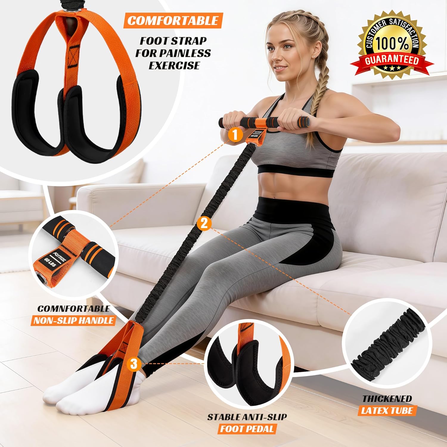 KUTIZE Multifunction Pedal Resistance Band with Handle, Upgraded Exercise Equipment with Soft Foot Pedal for Sit Up & Full-Body Home Gym Workouts, Core/ABS Training, Pilates, Yoga & Physical Therapy - Image 5