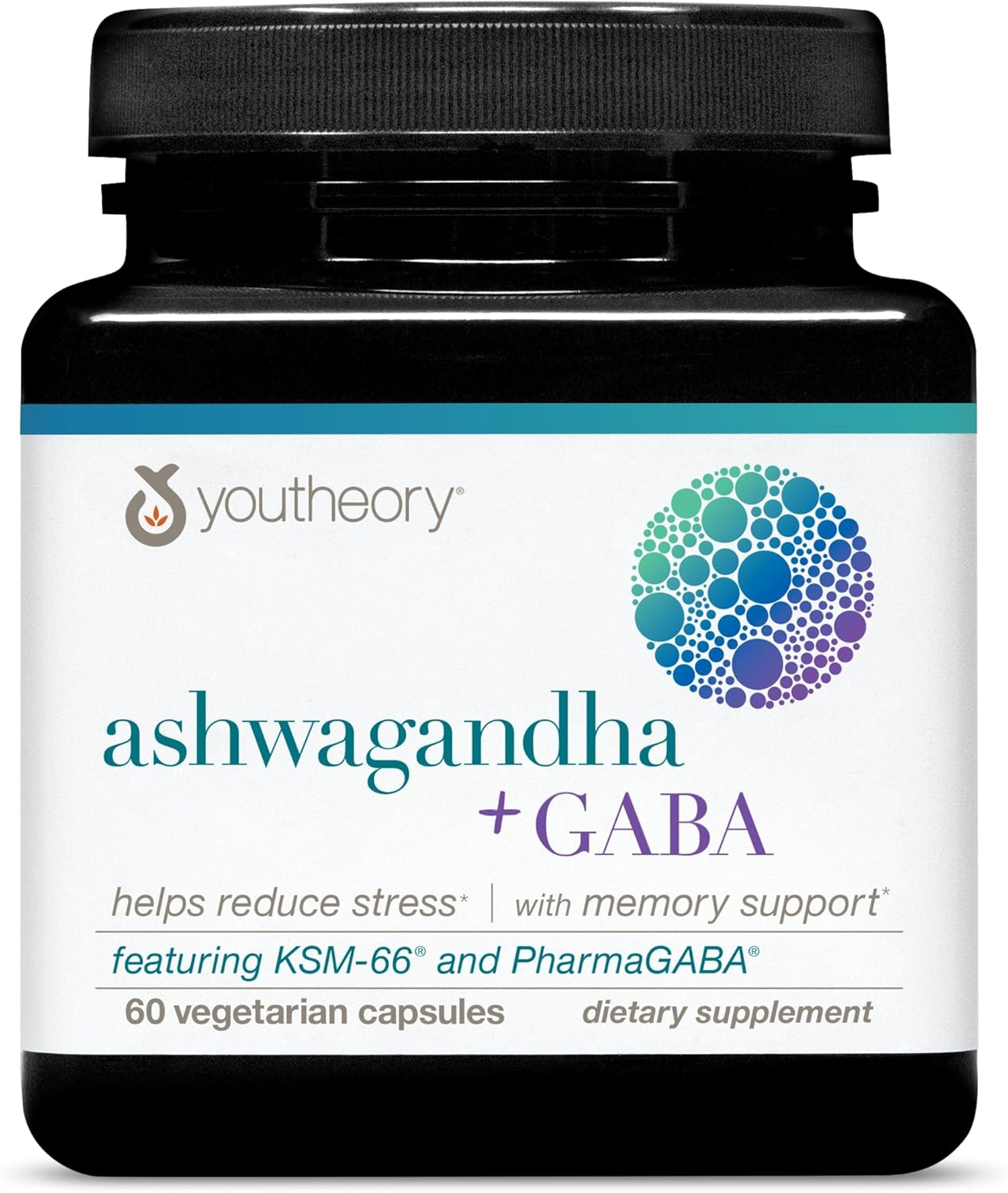 Youtheory Ashwagandha + GABA - Adaptogenic Blend with Organic KSM-66 & Ginger - Aids Stress Relief & Mood* - Supports Energy Levels* - 60 Vegetarian Capsules (30-Day Supply)