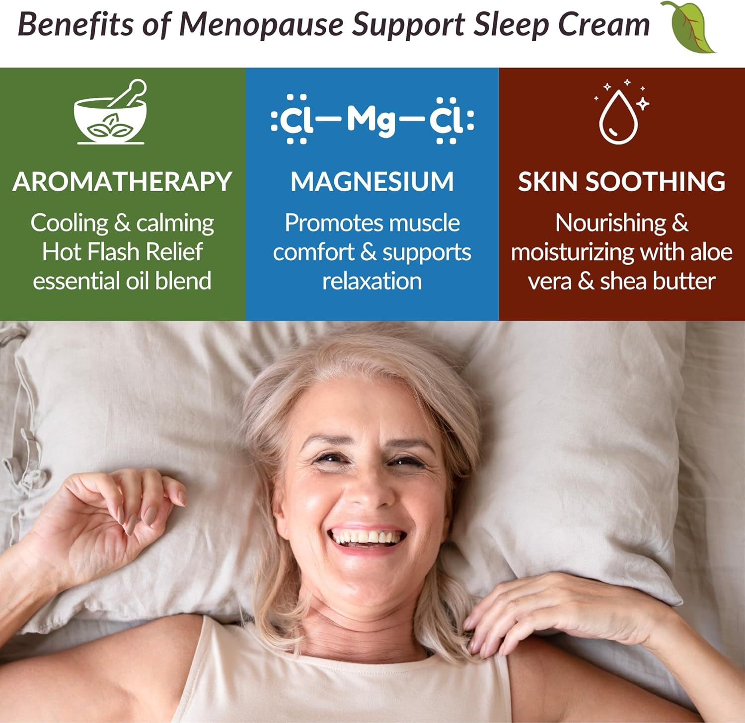 Taspen's Organics Menopause Support Magnesium Sleep Cream – Natural Cooling Relief for Hot Flashes & Night Sweats | Promotes Relaxation & Sleep | Flower Essence & Botanical Formula (1.7 oz) - Image 3