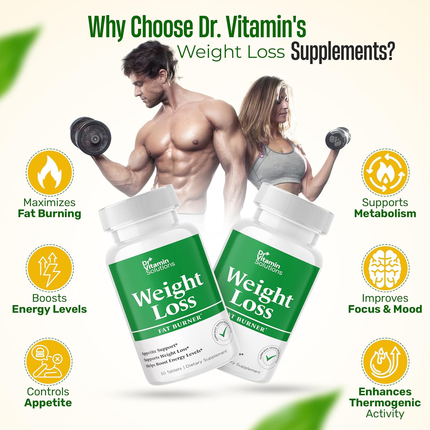 Fat Burner for Women & Men, Weight Loss & Appetite Suppressant Diet Pills, Thermogenic Metabolism Booster with Green Tea, Garcinia Cambogia, Chromium - Natural, Non-GMO - 30 Day Supply, Dr Vitamin - Image 5