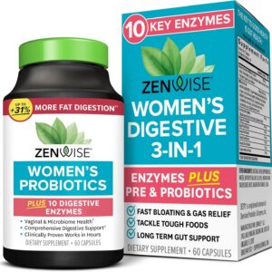 Zenwise Health 3-in-1 Womens Probiotic Supplement for Digestive, Gut Flora & Vaginal Health - Daily Probiotics & Prebiotics for Women with Digestive Enzymes Supports Bloating & Gas Relief - 60 Count