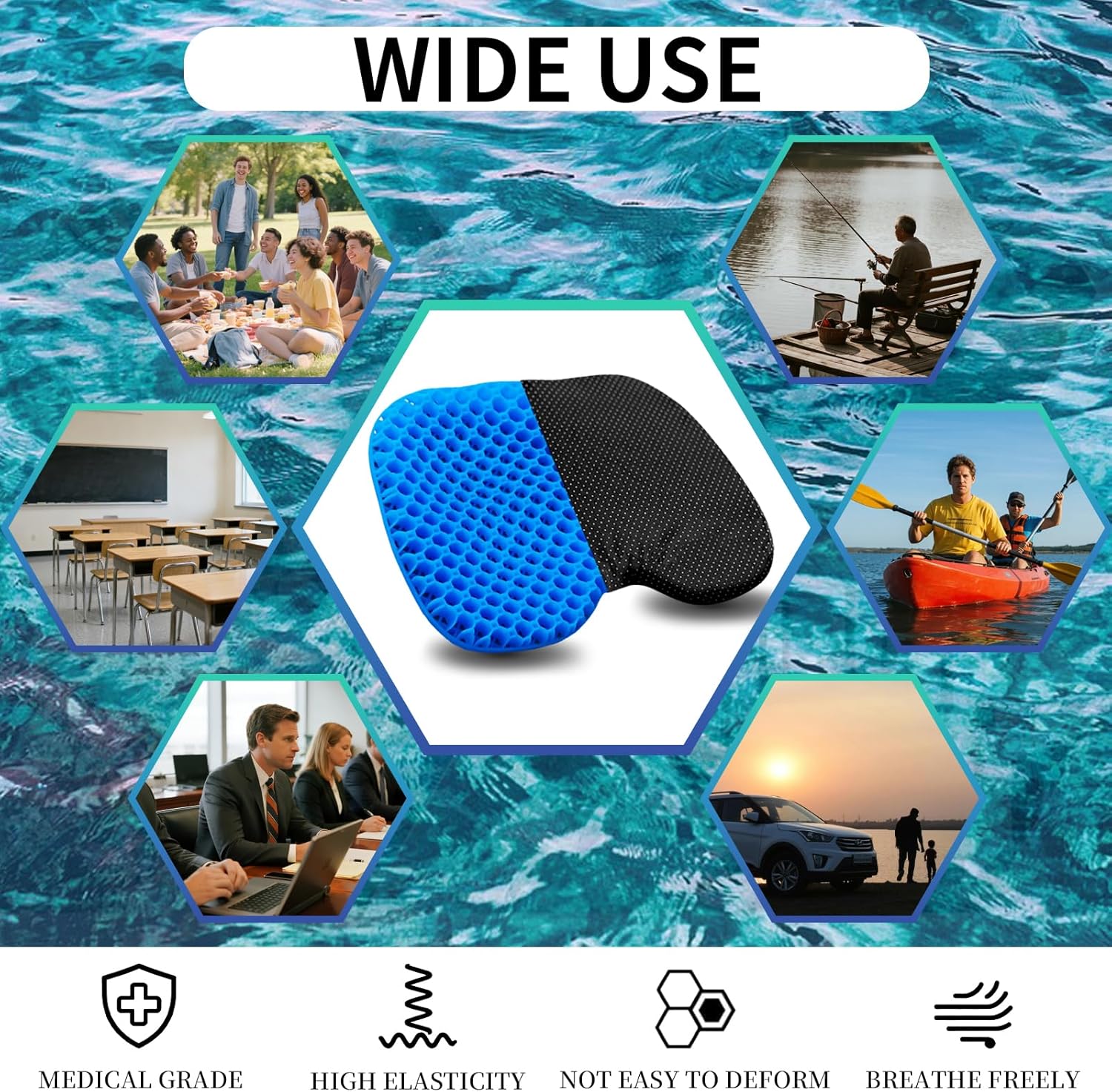 Kayak Seat Cushion - Blue Cooling Gel Kayak Accessory Removable Waterproof Cover | Comfort for Kayak Seats, Fishing, Car seat,Office Chair & Outdoor Use - Image 8