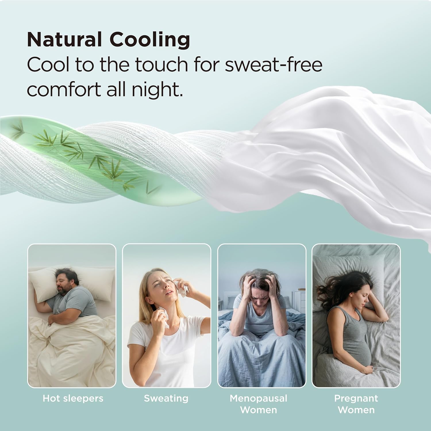 Bedsure Queen Fitted Sheet Only, 100% Rayon Derived from Bamboo, Breathable & Soft, PureWoven Cooling Bottom Sheet for Hot Sleepers, Deep Pocket Up to 18", with 4 Elastic Corner Straps, Grey - Image 2