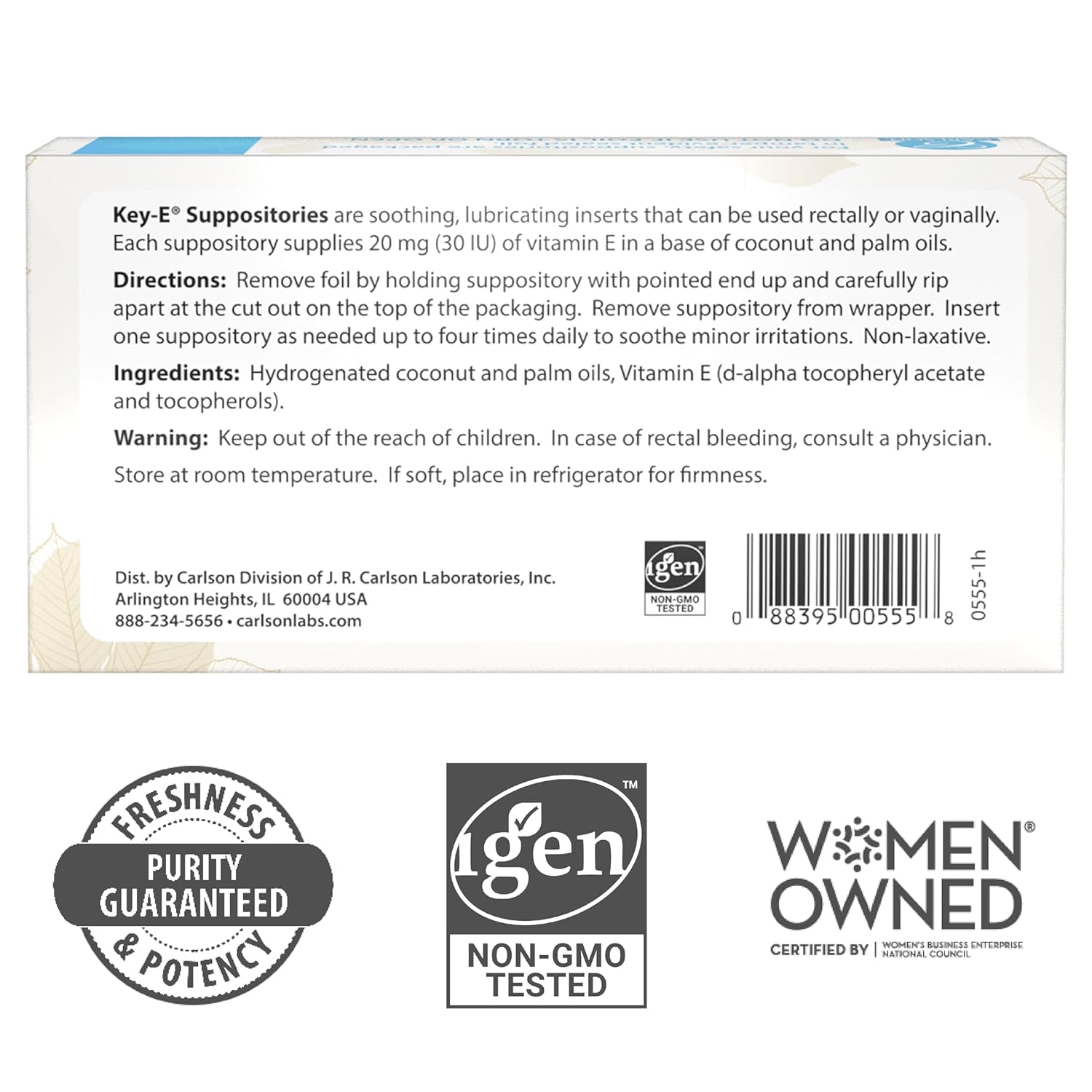 Carlson - Key-E Suppositories, 30 IU Vitamin E Suppository, Lubricates Dry Areas, Treatment for Women and Men, Vaginal & Rectal, 12 Count - Image 8