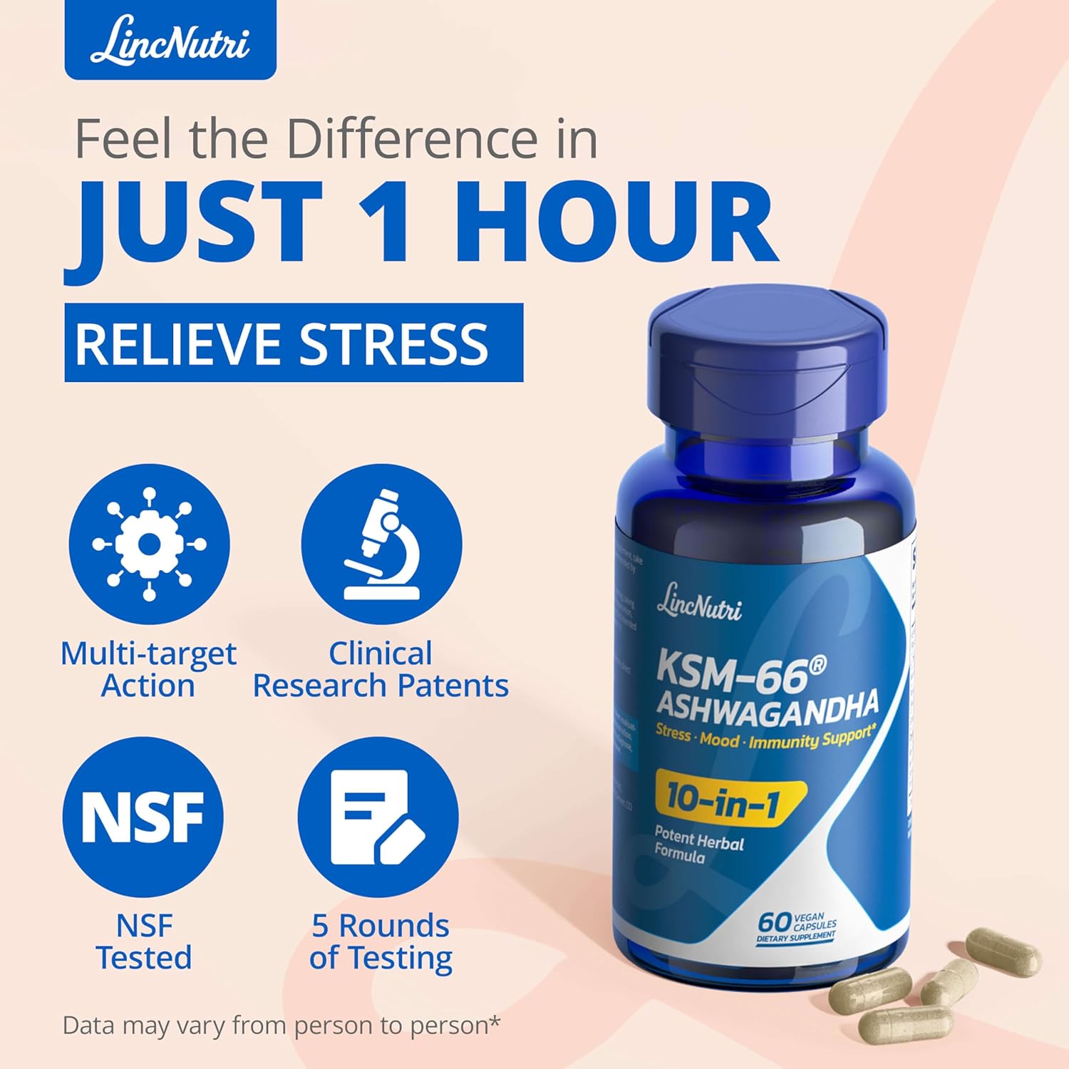 KSM-66 Ashwagandha Supplements, Ashwagandha Root Extract for Women & Men, 10-in-1 Adaptogen Complex for Cortisol Manager, Stress, Energy & Immune Support, 60 Vegan Capsules - Image 2