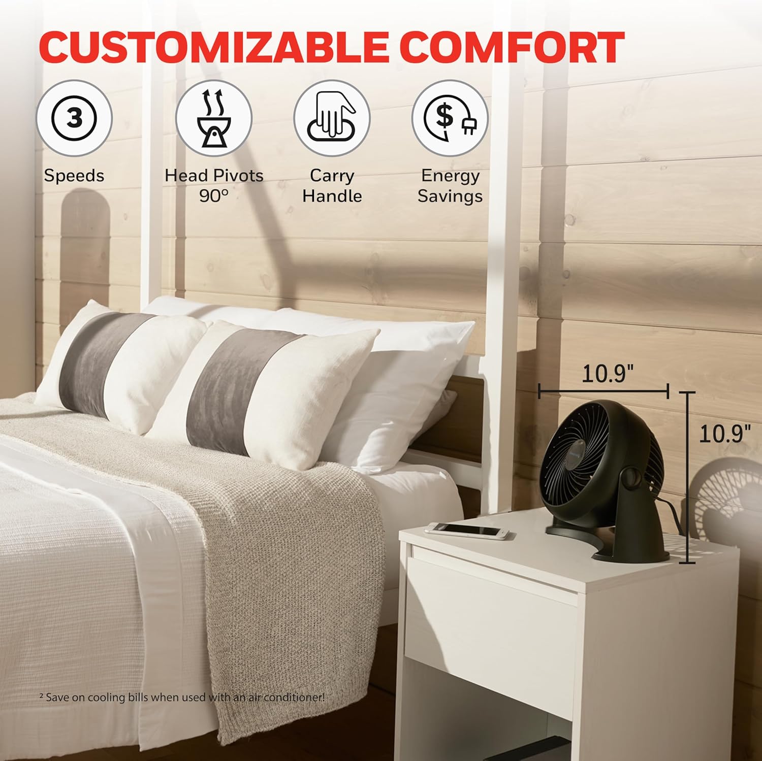 Honeywell TurboForce Air Circulator, Small Tabletop Fan, Quiet Personal Fan for Home or Office, 3 Speeds, 90 Degree Pivoting Head, Black, HT900 - Image 5