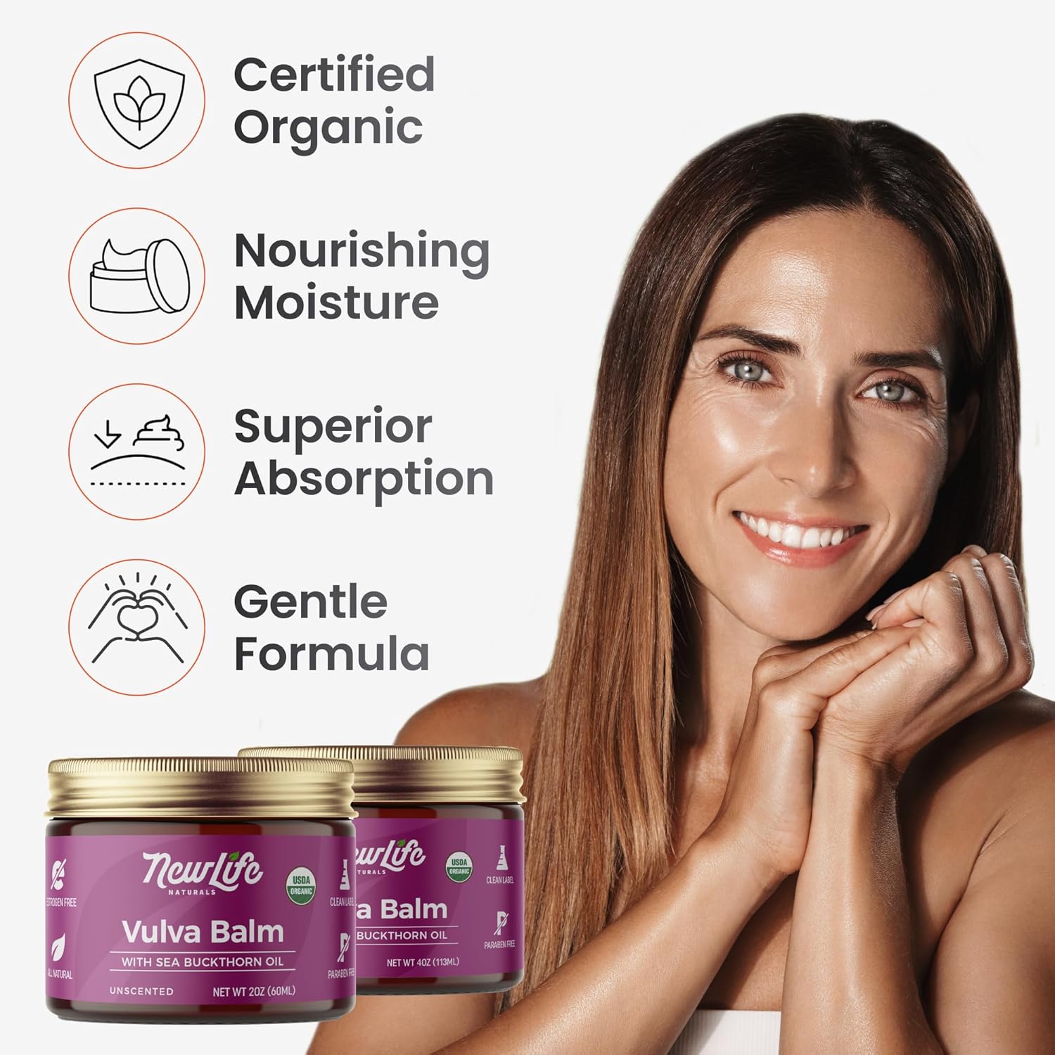 NewLife Naturals Certified Organic Vulva Balm w/Sea Buckthorn- Itching Dryness Irritation Menopause Support, Postpartum Essentials, Vaginal Moisturizer | All Natural Intimate Feminine Care - 2oz USA - Image 4