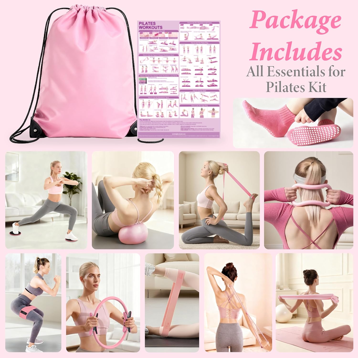 Pilates Kit for Home Workouts, Pilates Equipment Ring and Ball Set, Pilates Essentials Kit for Women, Home Pilates Workout Kit, Pilates Starter Kit for Women at Gym Studio Travel - Image 7