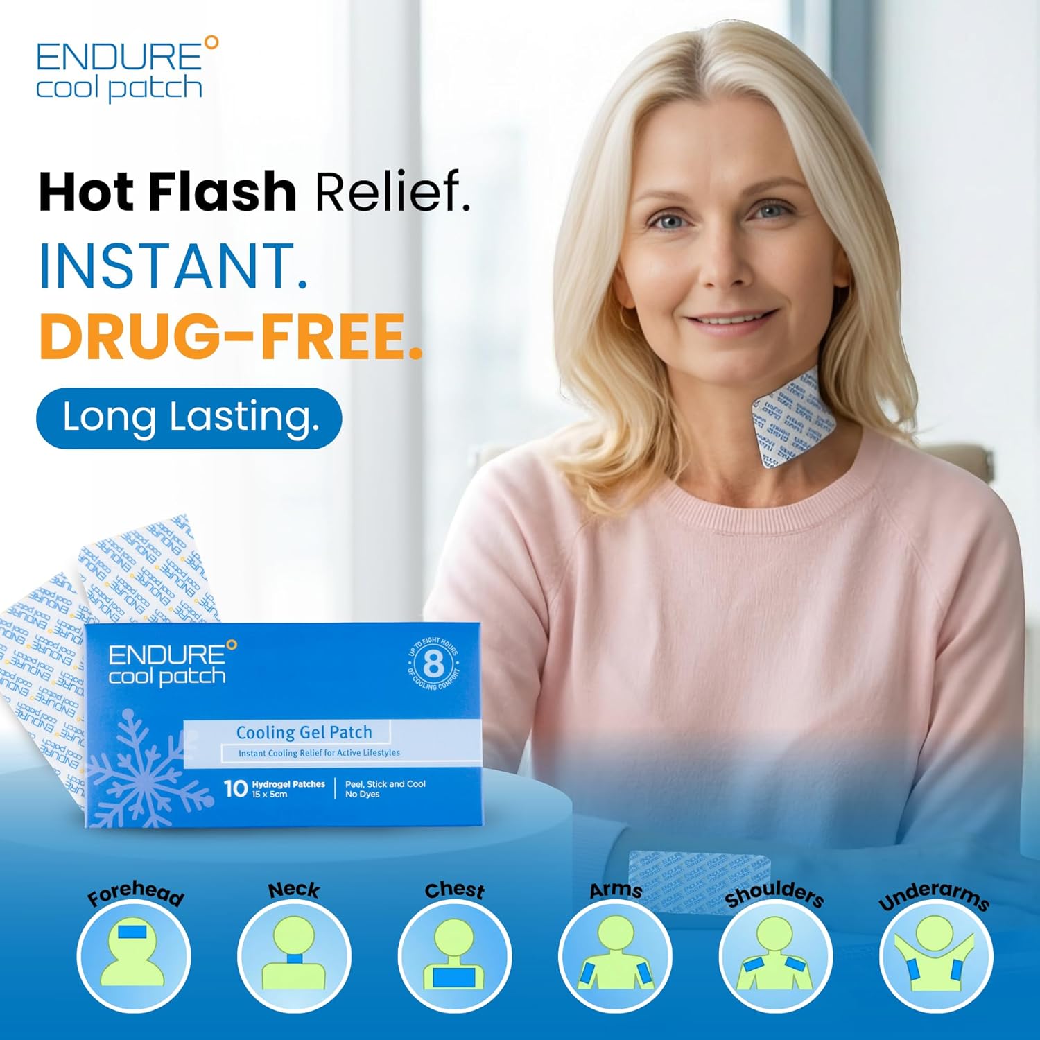 | Cooling Gel Patches for Instant Relief from Heat, Workouts, and Hot Flashes | Long-Lasting, Breathable, Hydrogel Patches for Cooling Comfort | 10 Pack - Image 2