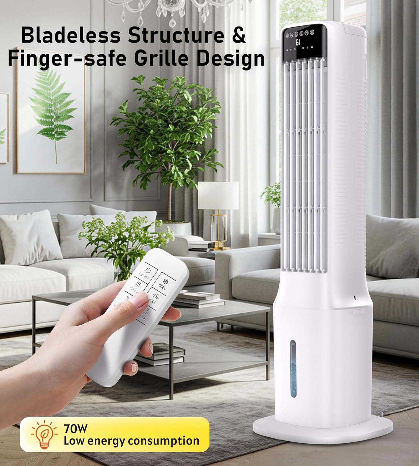 Landeagle 41″ Portable Evaporative Air Cooler – Tower Swamp Cooler Fan with 120° Oscillation, 3 Speeds, 24H Timer, 2.4 Gal Tank, Ice Packs – Indoor Cooling Fan for Bedroom & Living Room - Image 8