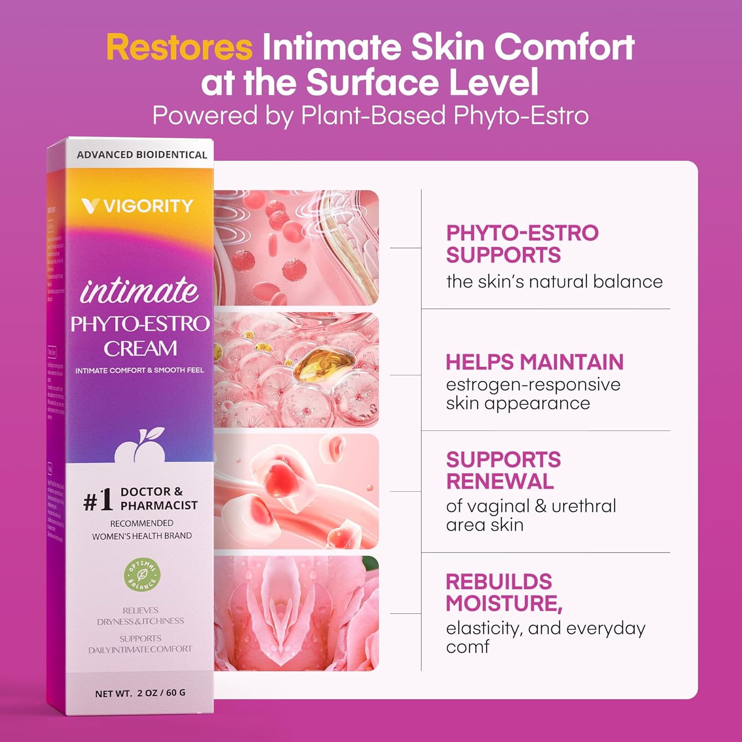 Vigority Intimate Phyto-Estro Cream for Women, Daily Intimate Moisturizer for Comfort & Hydration, Gentle Botanical Formula, Paraben-Free, 50g / 1.76 oz - Image 3