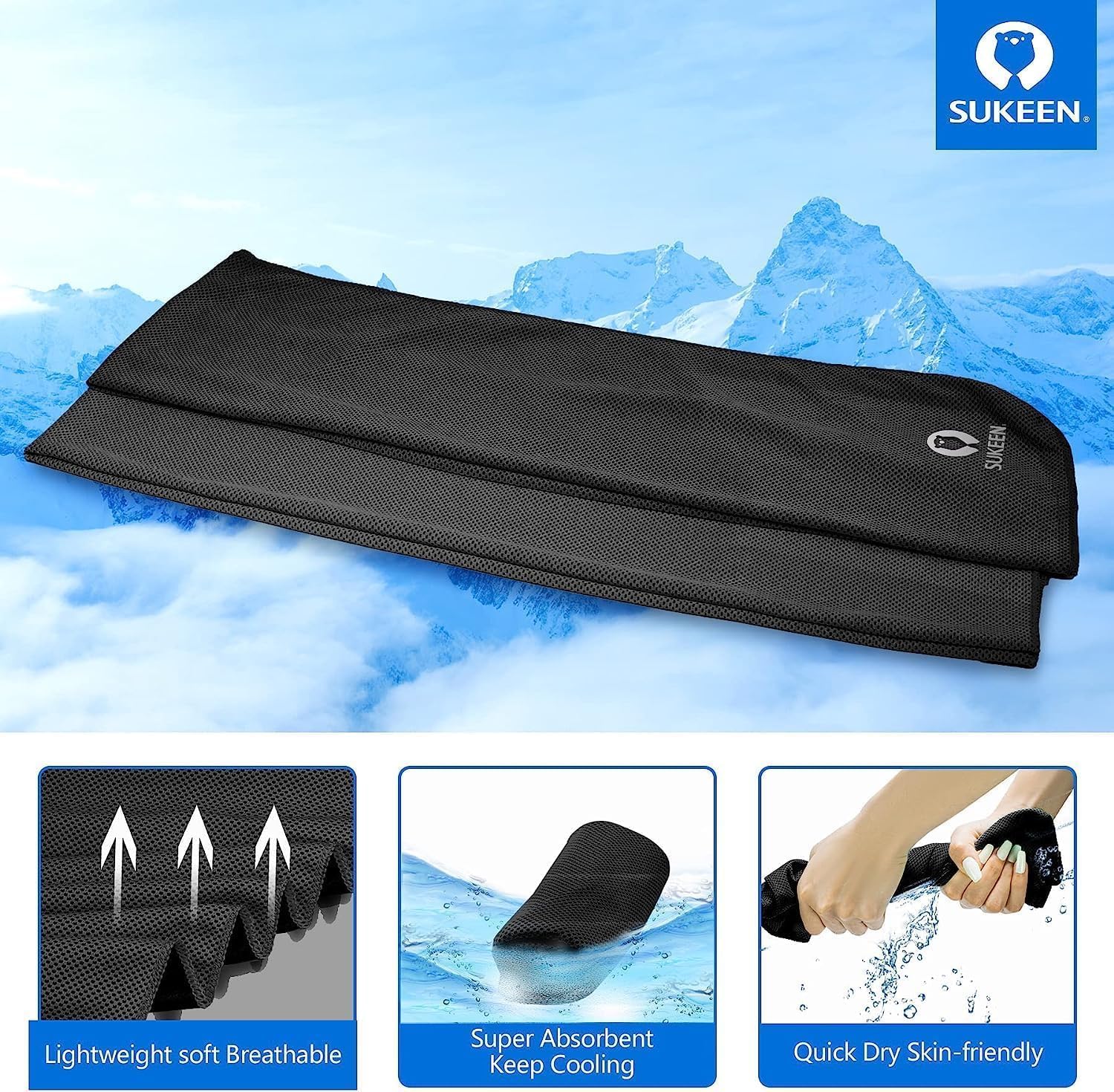 Sukeen 4Pack Cooling Towel (40"x12") for Neck and Face, Soft & Breathable Chilly Sports Towel, Quick-Drying Sweat Absorbing Cooling Neck Wraps Cooling for Yoga, Sport, Running, Workout - Image 2