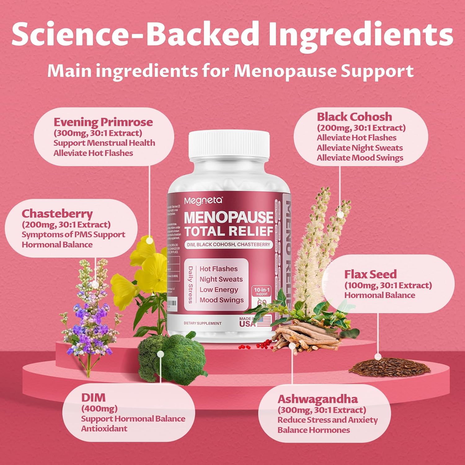 Menopause Supplements for Women- Black Cohosh for Menopause Hot Flashes, Female Hormone Balance, Night Sweats, Mood Swings & Sleep Support with DIM & Chasteberry Potent Extract, 60 Capsules - Image 3
