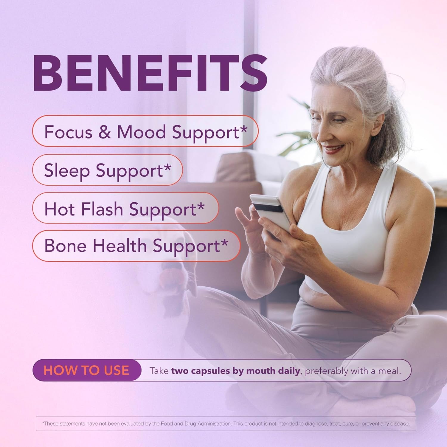 Menopause Supplements for Women, Hot Flash, Sleep, Mood & Focus Support, Hormone-Free with Maca, Ginseng, Chamomile & Saffron, Non-GMO, 60 Capsules, 30 Day Supply - Image 2