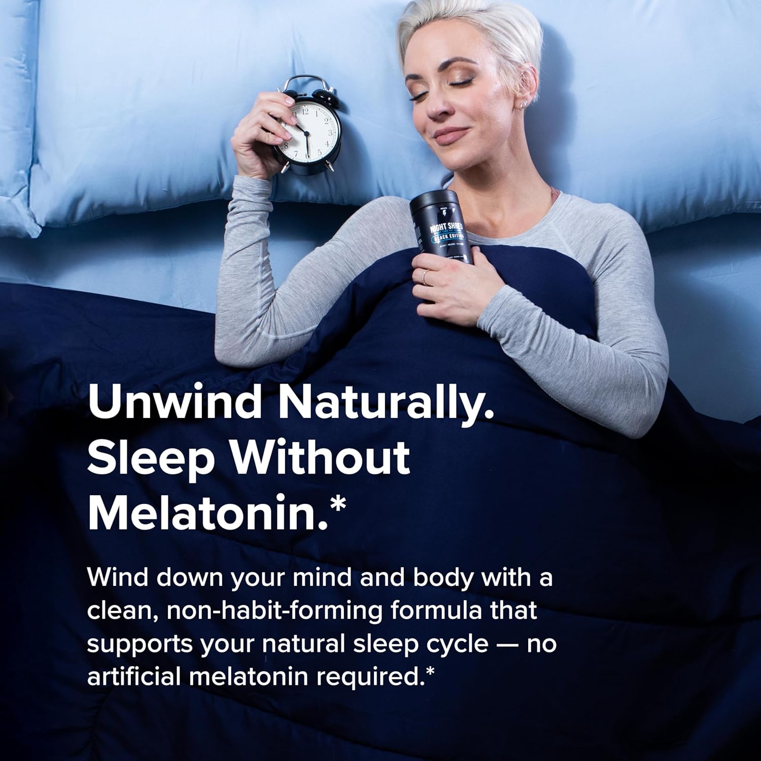 Night Shred Black Melatonin-Free - Night Time Fat Burner, Weight Loss, and Natural Sleep Support - GABA Complex with Ashwagandha, CLA, Grains of Paradise - Thermogenic Fat Burner - 90 Vegan Capsules - Image 3