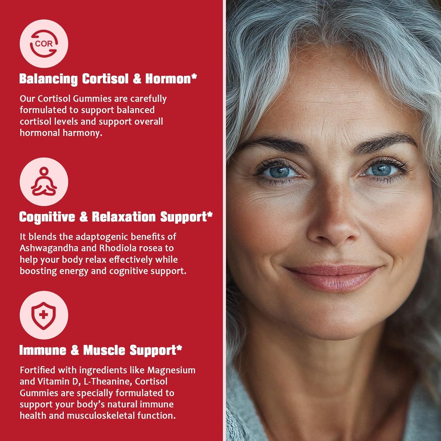 Cortisol Gummies for Women with Ashwagandha, Rhodiola Rosea, L-Theanine, Magnesium, Vitamin D3 for Zzz Support, Balanced Cortisol, Vegan, 60 Gummies - Image 5