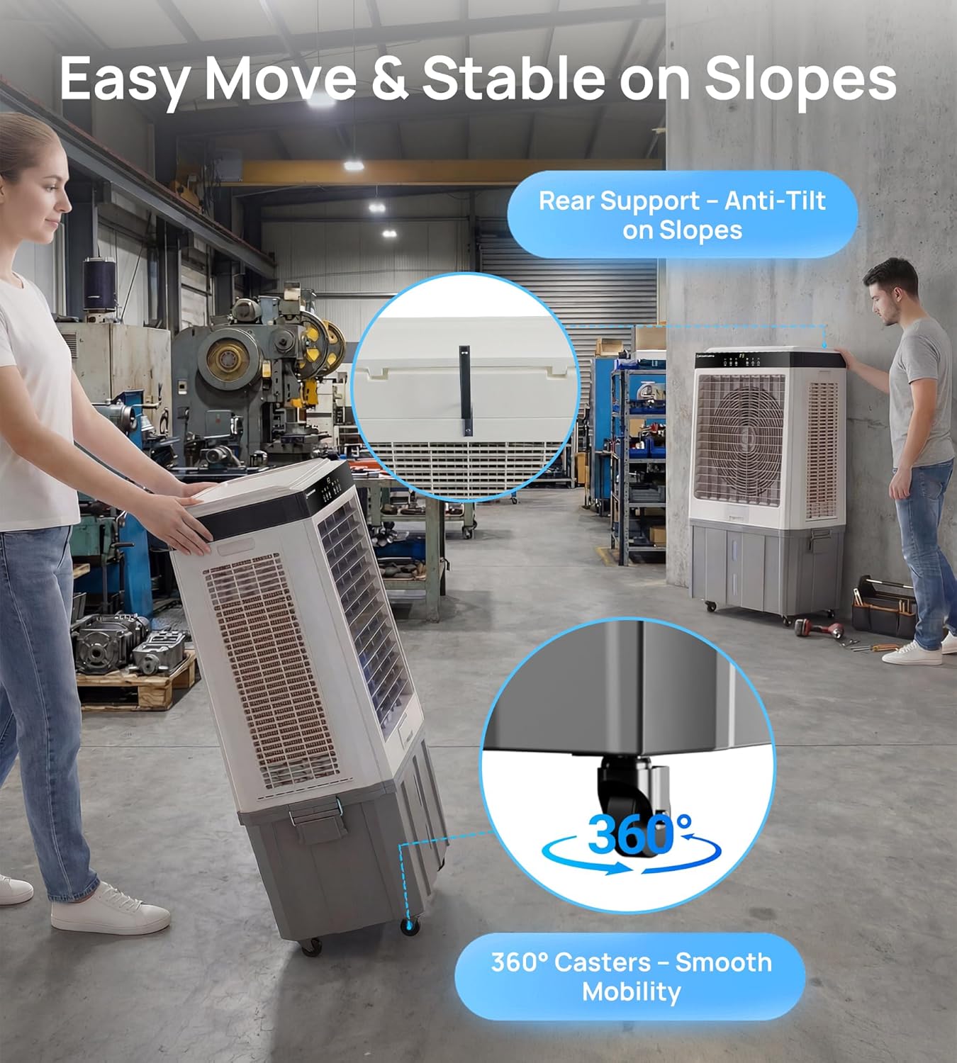 Landeagle 45″ Industrial Evaporative Air Cooler – 5100 CFM Portable Swamp Cooler with 16.5 Gal Tank, 120° Oscillation, Auto Fill, Outdoor & Garage Cooling Fan - Image 7