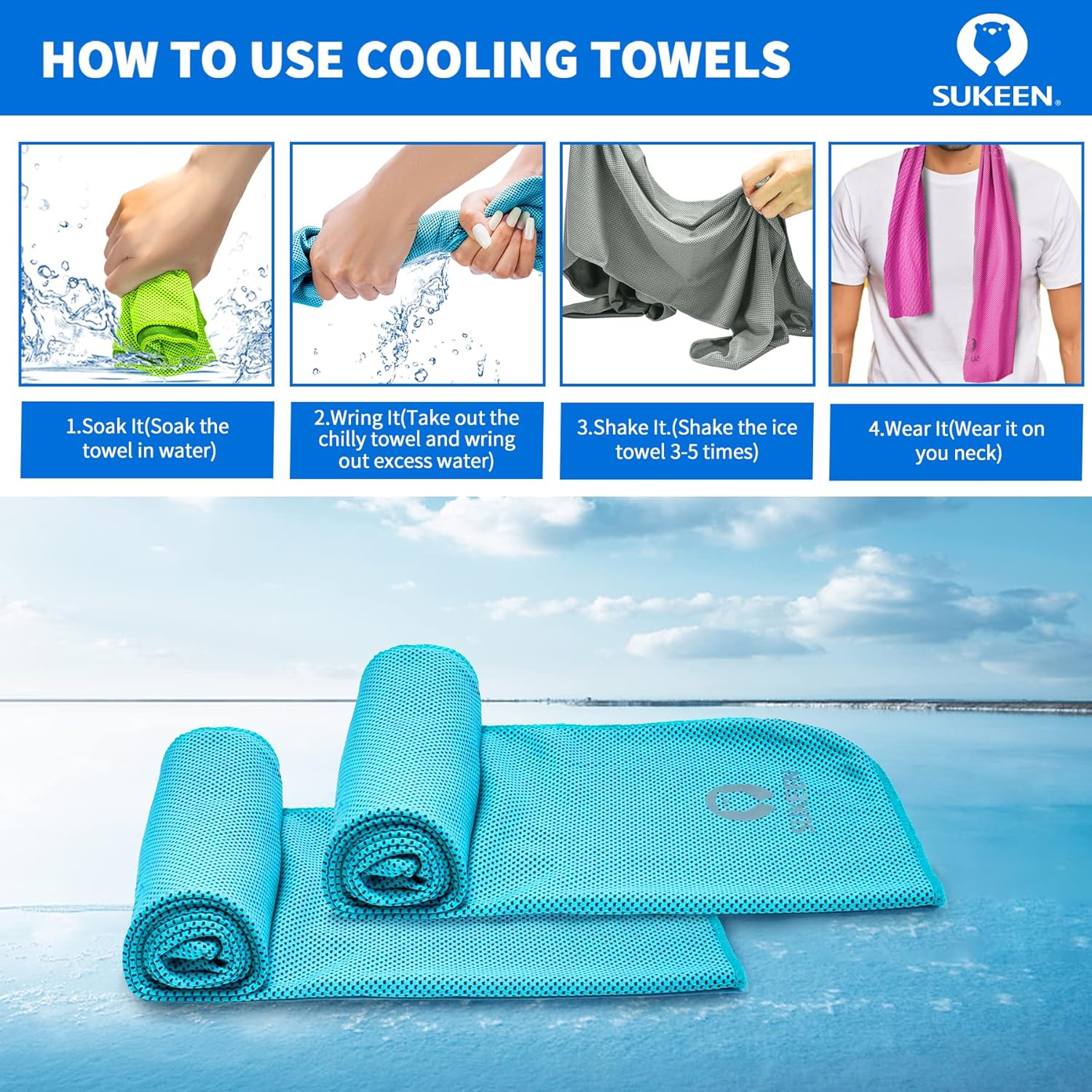 Sukeen 4pack Cooling Towel (40"x12"), Ice Towel,Soft Breathable Chilly Towel,Microfiber Towel for Yoga,Sport,Running,Gym,Workout,Camping,Fitness,Workout & More Activities - Image 3