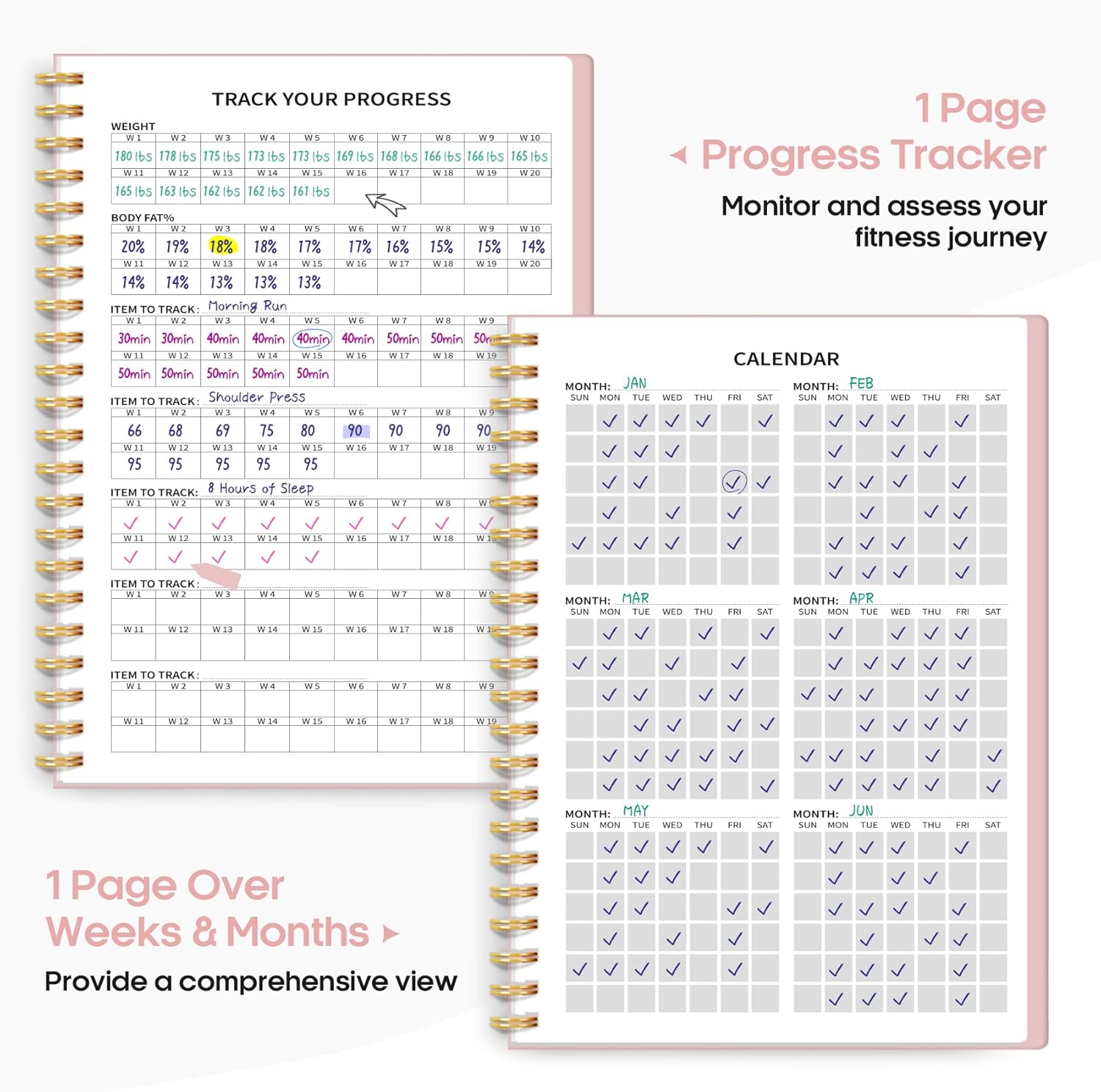 Fitness Workout Journal for Women & Men, A5(5.5" x 8.2") Workout Log Book Planner for Tracking, Progress, and Achieving Your Wellness Goals-Pink - Image 4