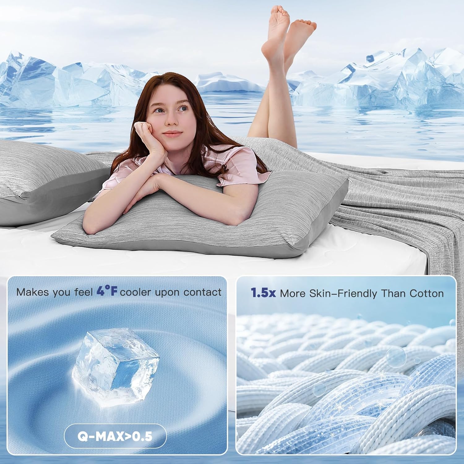 Marchpower 2 Pack Cooling Pillowcases Queen Size, Arc-Chill Cool Fiber, Double Sided Design for Hot Sleepers Night Sweats Hot Flashes, Oeko-TEX Certified Soft Breathable Pillow Covers Hidden Zipper - Image 4
