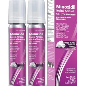 Minoxidil Topical Aerosol Foam, 5%, Hair Regrowth Treatment for Women, 2.11 oz Reactivates Hair Follicles to Stimulate Hair Regrowth - 4 Months Supply