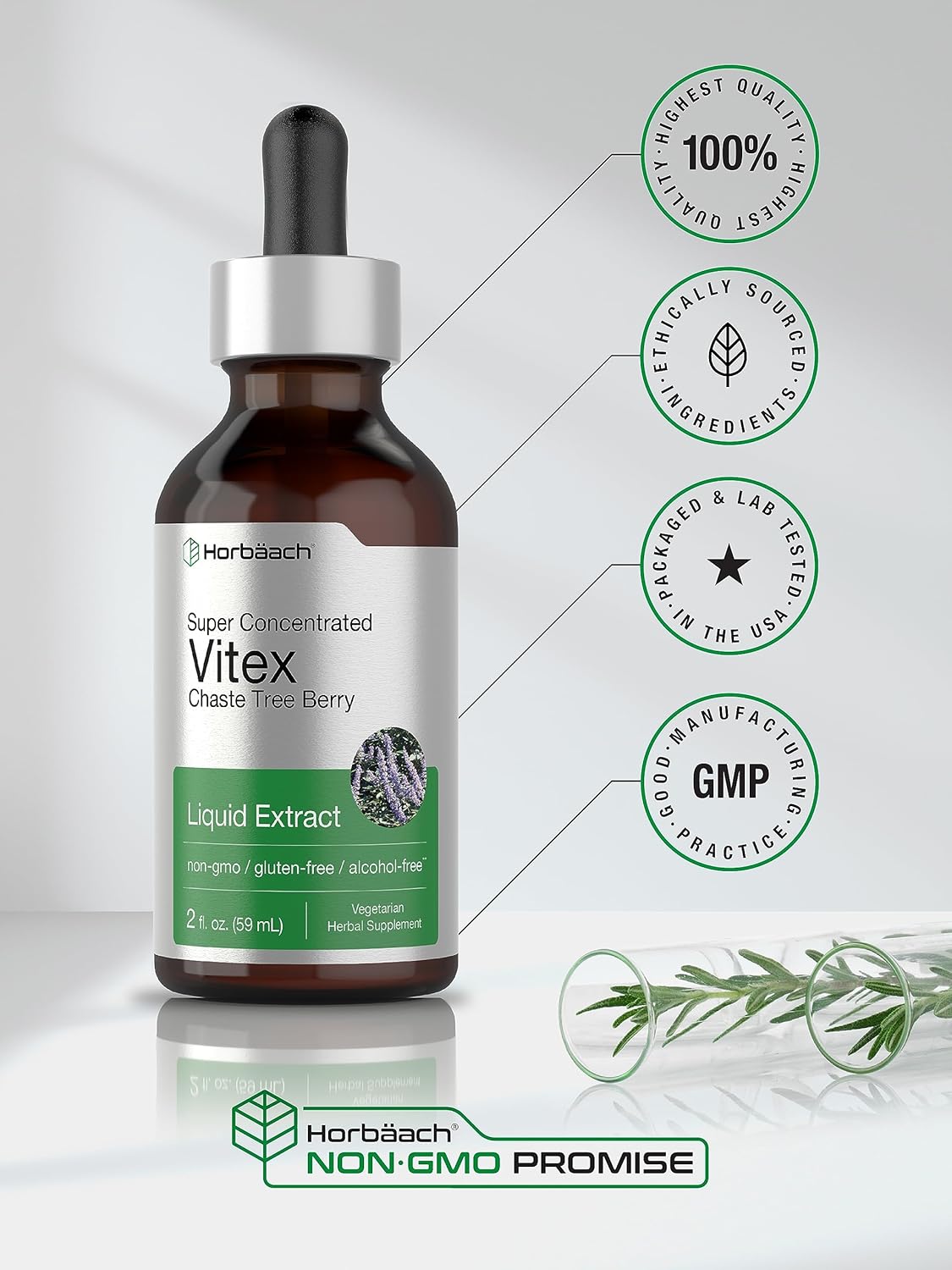 Horbäach Vitex Berry Chasteberry Extract Tincture | 2 fl oz | Super Concentrated Liquid | Alcohol Free Chaste Tree Berry Supplement | Vegetarian, Non-GMO, Gluten Free - Image 6
