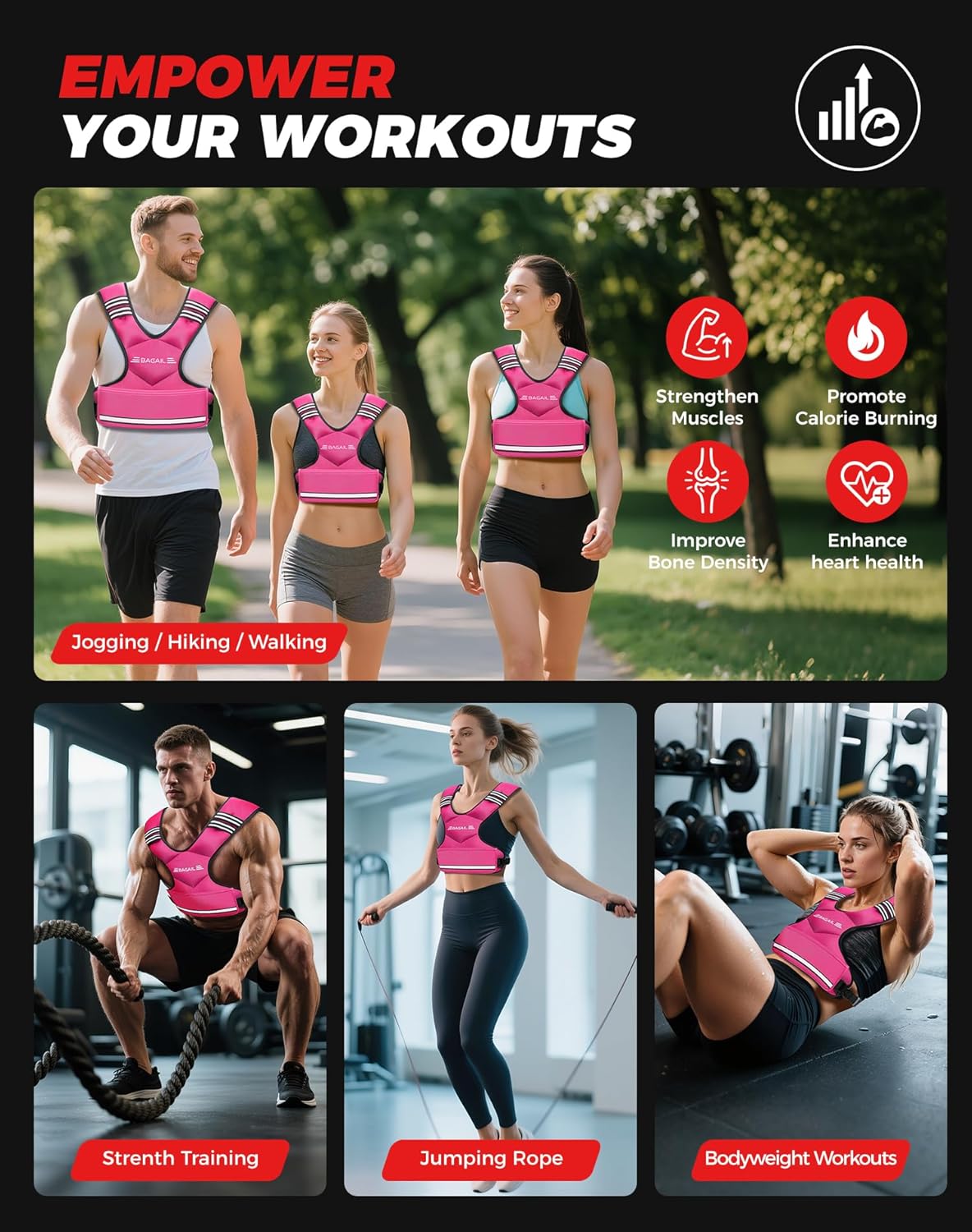 BAGAIL Adjustable Weighted Vest for Women 4-10lb, Comfortable U-Neck Rucking Vest with 6 Removable Weights, Storage Pocket and Reflective Strips for Walking, Jogging, Weight Loss & Home Workouts - Image 6