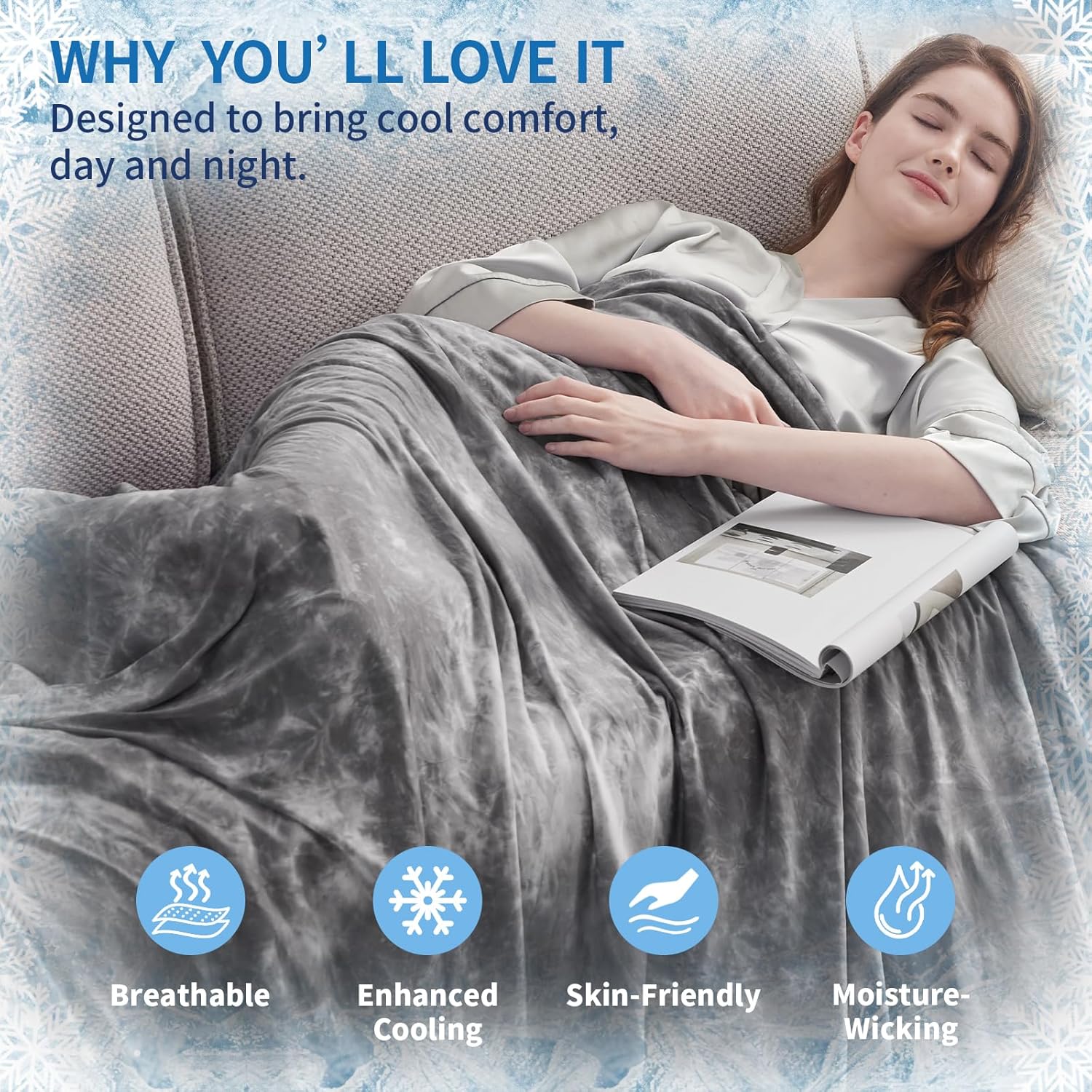 Guohaoi Cooling Throw Blanket for Hot Sleepers, Full Size 60''×90'' Lightweight Breathable Summer Bed Blanket for Couch, Arc-Chill Q-Max >0.5 Cool Fiber,Lightweight Tie Dye Blanket Grey - Image 2