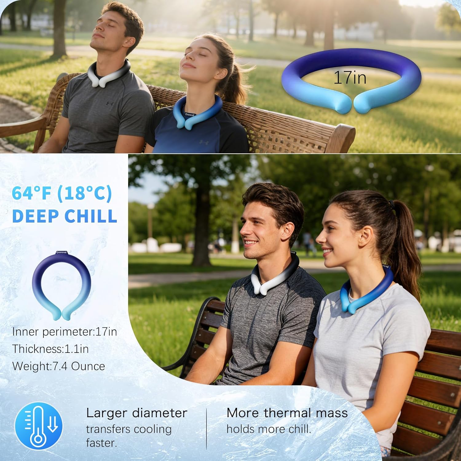 Neck Cooling Tube Ice Ring – Reusable Cooling Neck Wrap for Sports, Travel & Hot Weather (Gradient Navy-Sky Blue) - Image 2