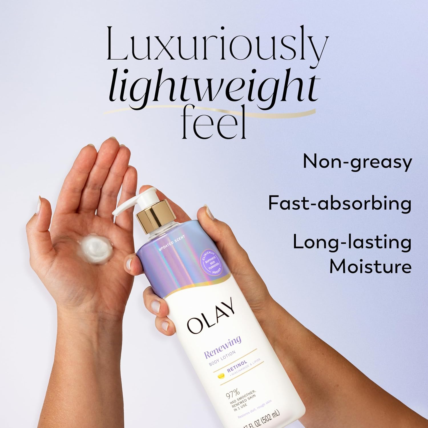 Olay Body Lotion for Women, Smoothing with Retinol Serum, Visibly Smoother Skin, 24hr Moisture & Hydration, Fast Absorbing Formula, Vitamin B3 Complex, For All Skin Types, 17 fl oz - Image 2