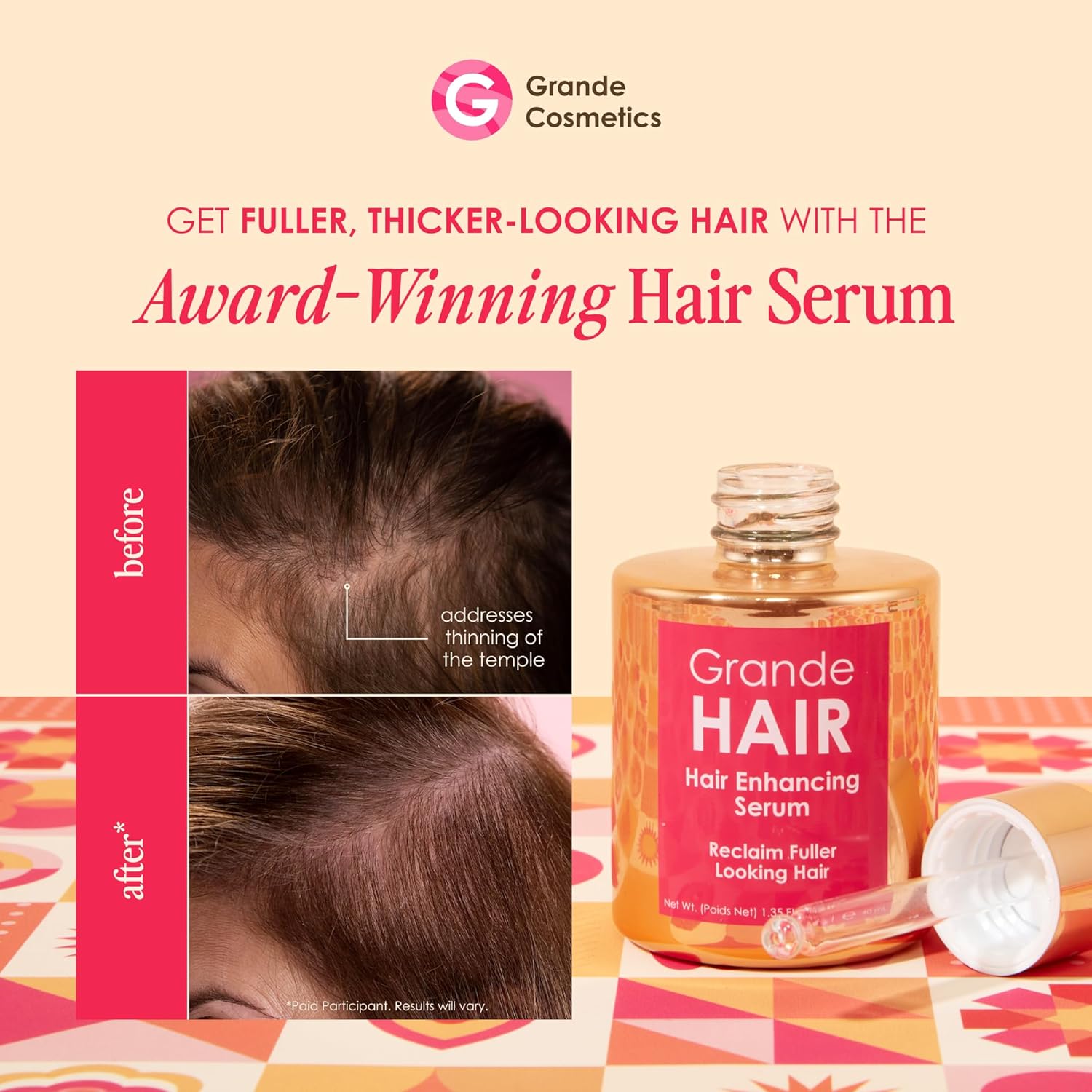Grande Cosmetics Hair Serum for Men and Women, Promotes Thickness in Thinning Hair, Safe for Color Treated Hair - Image 2
