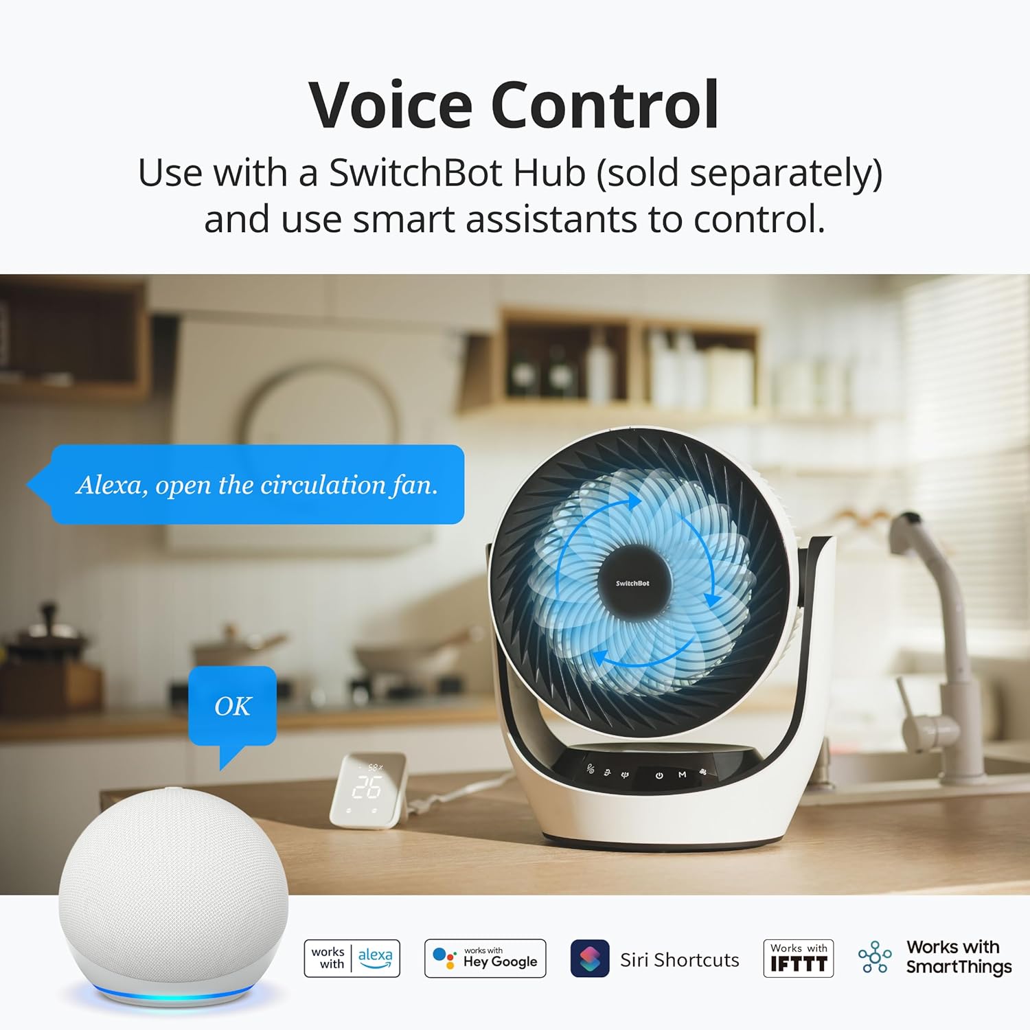 SwitchBot Smart Desk Fan for Bedroom, 3600mAh Rechargeable, Corded & Cordless Air Circulator, 90° Oscillation, 22dB Quiet, 9 Speeds, App & Remote Control, Works with Alexa, Google Home, Apple Home - Image 4