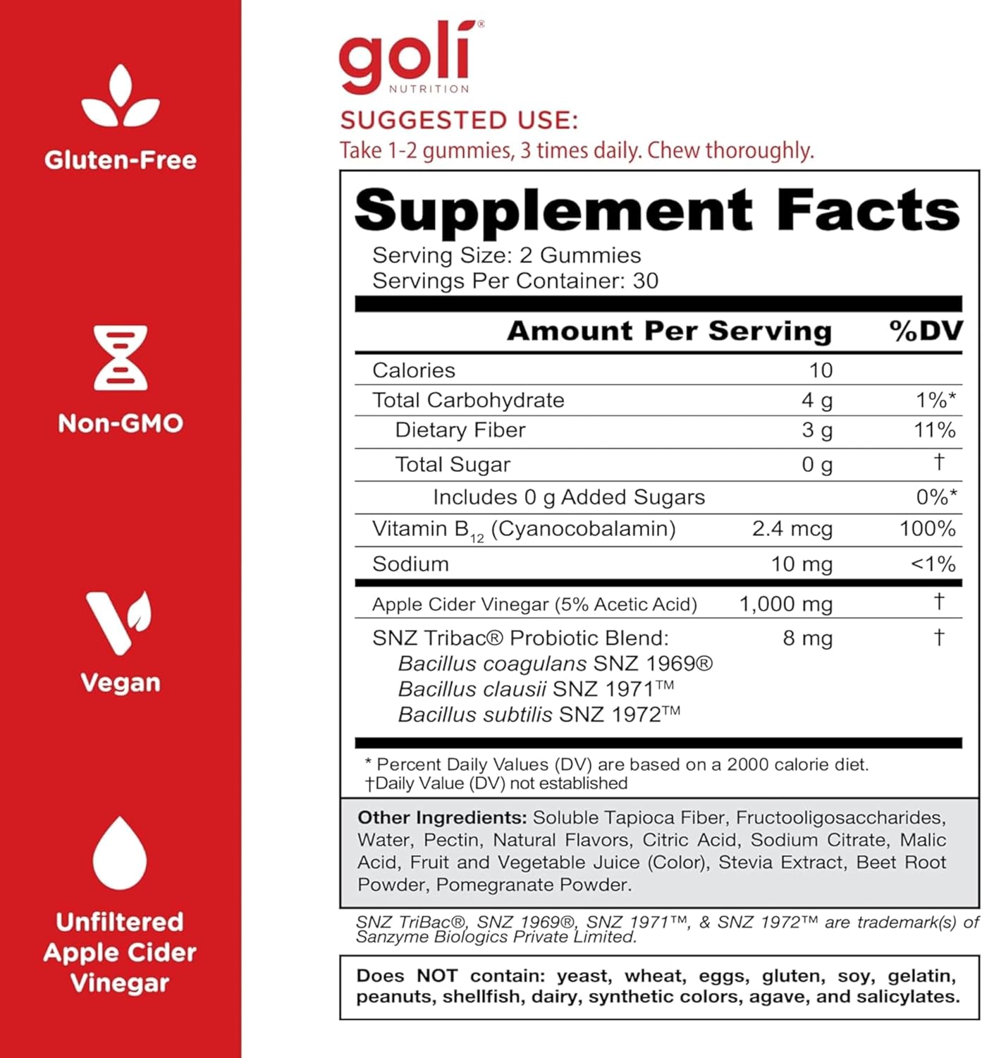 Goli Zero Sugar Apple Cider Vinegar Gummies - ACV with Vitamin B12 and Probiotics - No Sugar Alcohols - Vegan, Keto-Friendly, Gluten-Free - Image 5