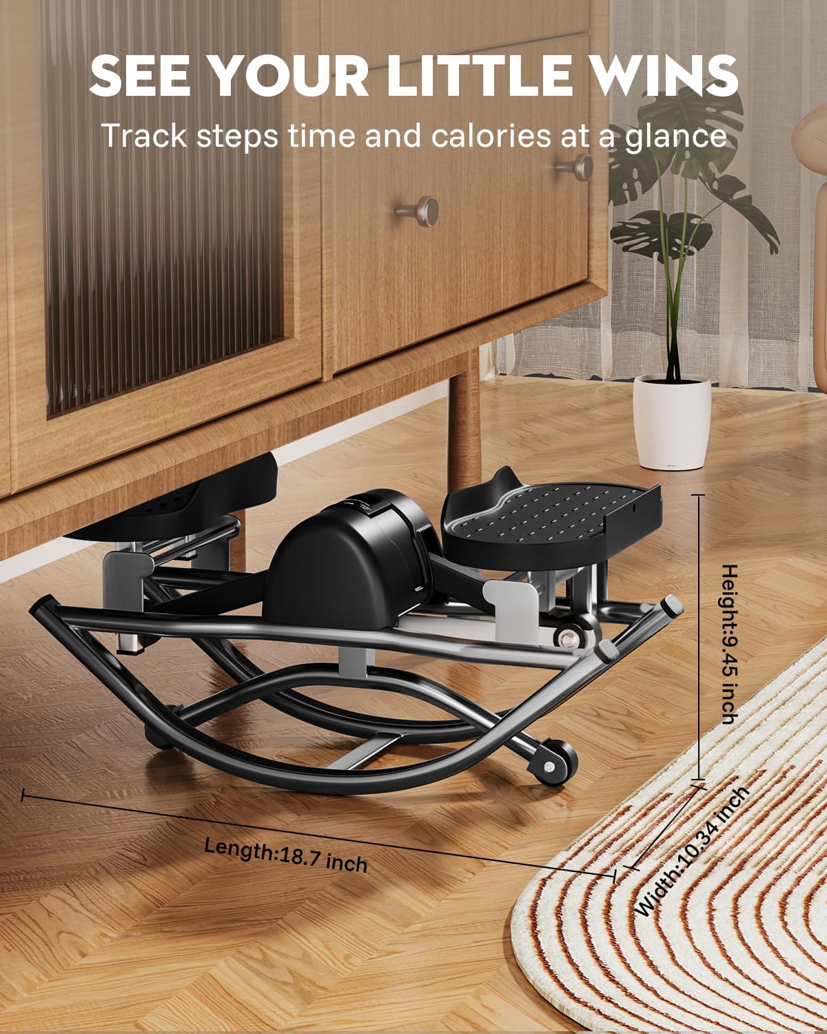 Low-Impact Rocking Steppers for Exercise at Home with Digital Display & Resistance Bands and Non-Slip Mat Equipment for Seniors & Beginners,250LBS Capacity - Image 8