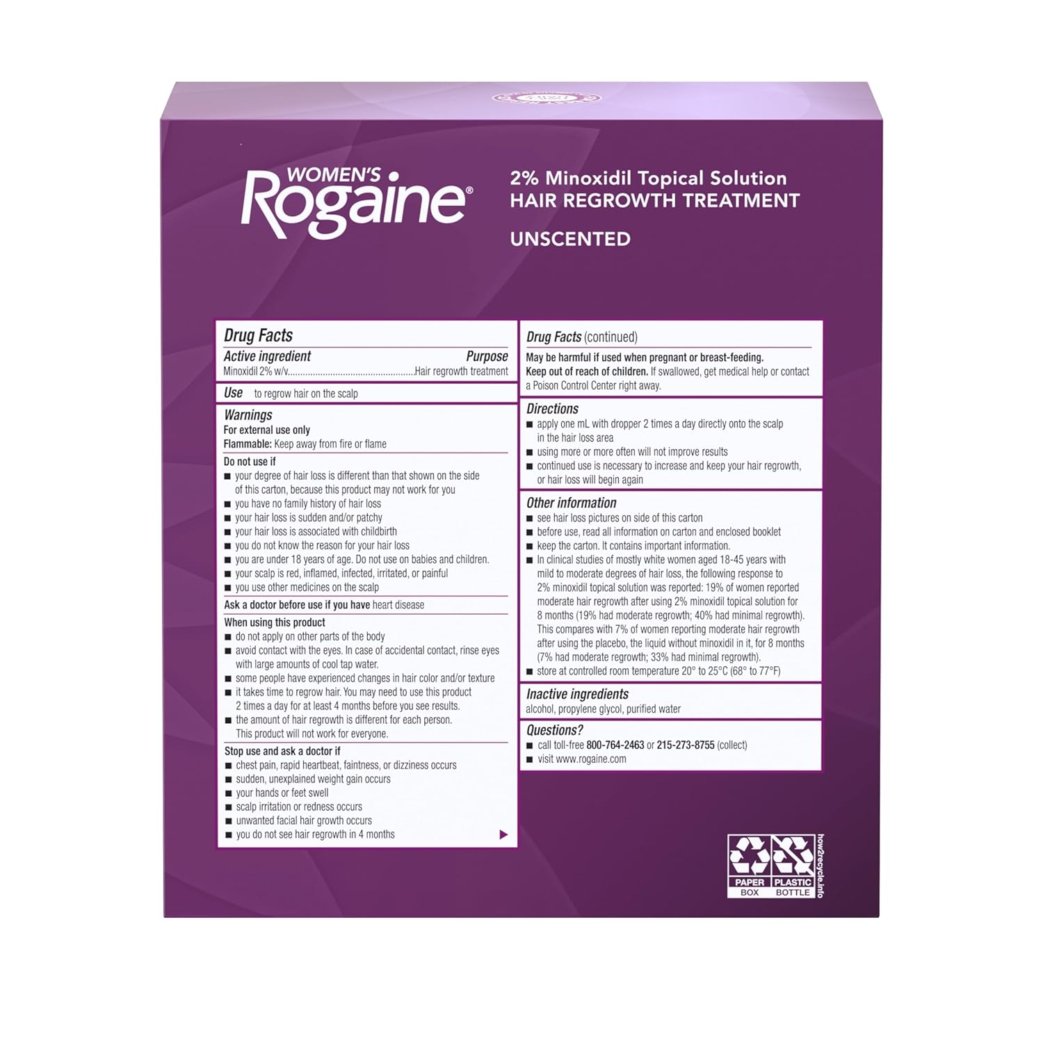 Women's Rogaine 2% Minoxidil Topical Solution for Hair Thinning and Loss, Topical Treatment for Women's Hair Regrowth, 3-Month Supply, Unscented - Image 3