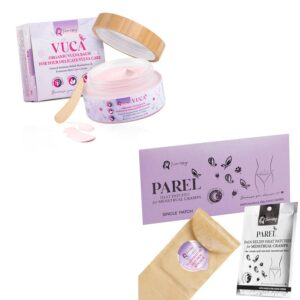 Vulva Balm (2 oz) Cream; Vulva Moisturizer Women, Feminine Relief Balm + Heat Patches for Menstrual Cramps based on Flow Strength, 1 Single Patch for Weak & Normal Flow Herbs for external use only