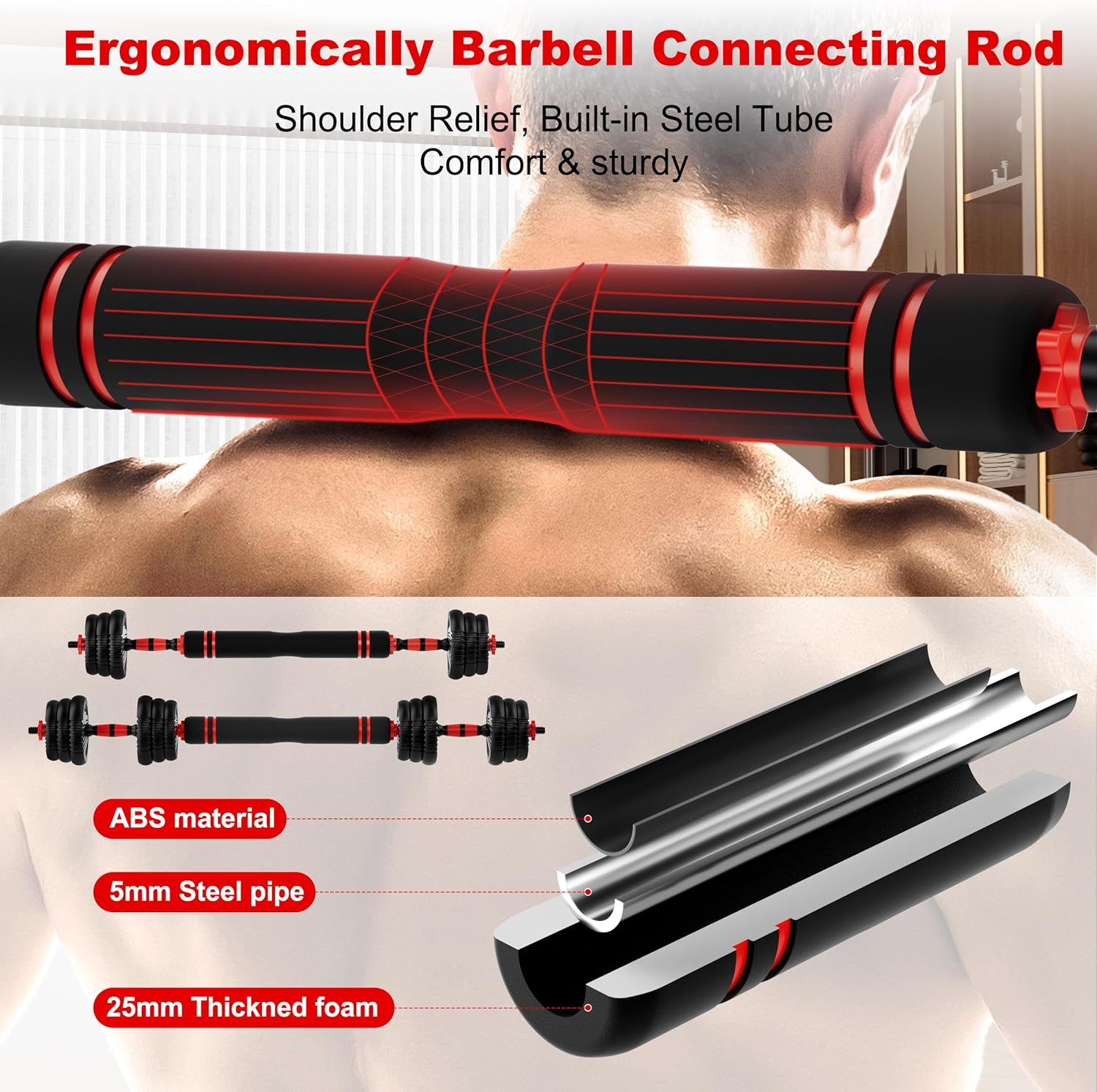 Adjustable Dumbbell Set, 10/20/30/45/70/90lbs Free Weight Set with Connector, 5 in1 Dumbbells Set Used as Barbell, Kettlebells, Push up Stand,Weight Plate, Fitness Exercises for Home Gym Suitable Men/Women - Image 4