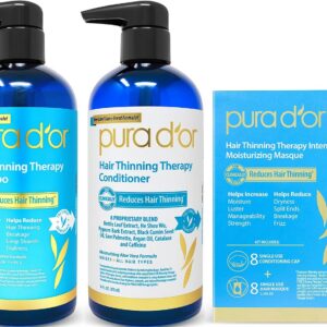 PURA D'OR Hair Thinning Therapy 3-Piece Set, Shampoo, Conditioner & Masque for Best Results, Infused with Argan Oil, Biotin, All Hair Types, Men & Women (Packaging may vary)
