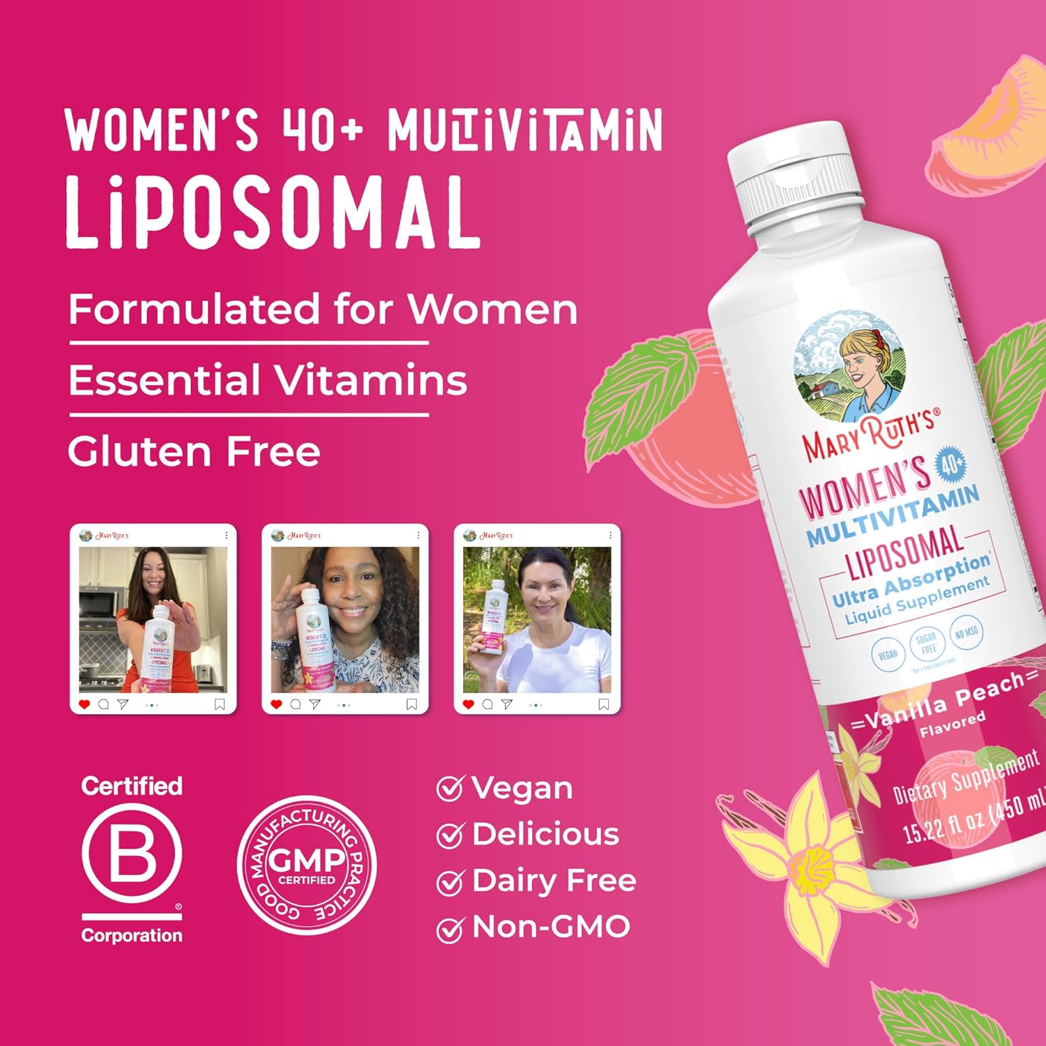 MaryRuth’s Multivitamin Liposomal for Women 40+ | Womens Multivitamin Liposomal | Immune Support Supplement | Menopause Supplement | Methylated Multivitamin | Vegan | Sugar Free | Non-GMO |15.22 Fl Oz - Image 8