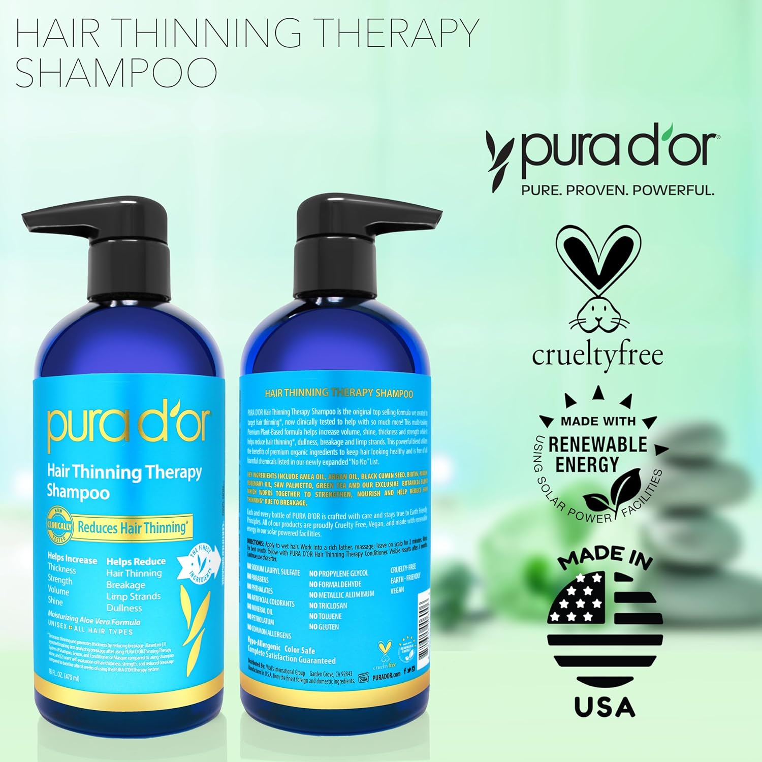 PURA D'OR 16 Oz Hair Thinning Therapy Biotin Shampoo - ORIGINAL Scent - CLINICALLY TESTED Effective Results, Herbal Blend Hair Thickening Products For Women & Men, Color Safe Routine Shampoo - Image 6