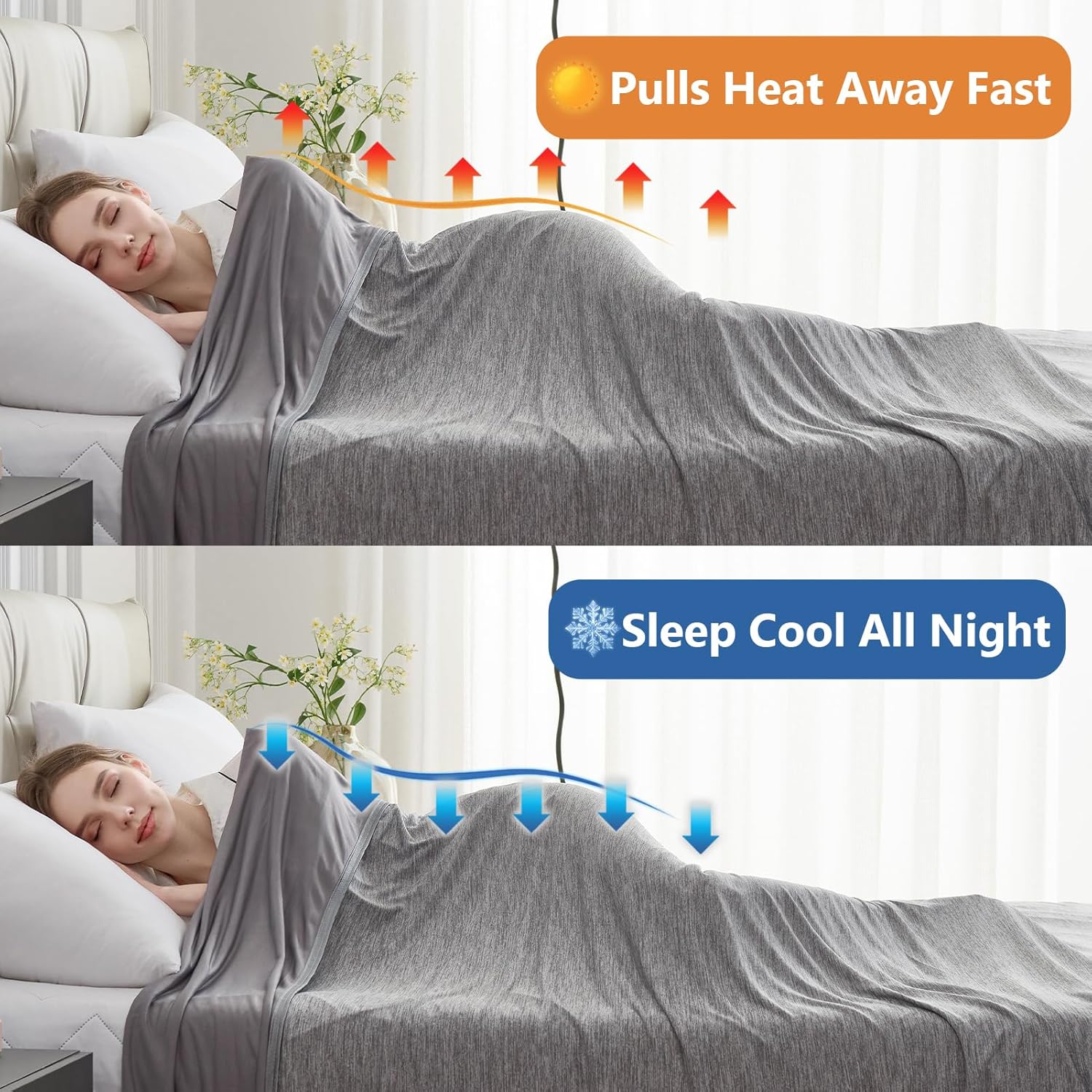 CHOSHOME Cooling Blanket for Hot Sleepers - Summer Blanket Thin Soft Lightweight Breathable Double Side Enhanced Cooling for Hot Flashes, Night Sweats, Bed, Couch (Grey, 50 x 70 inches) - Image 3