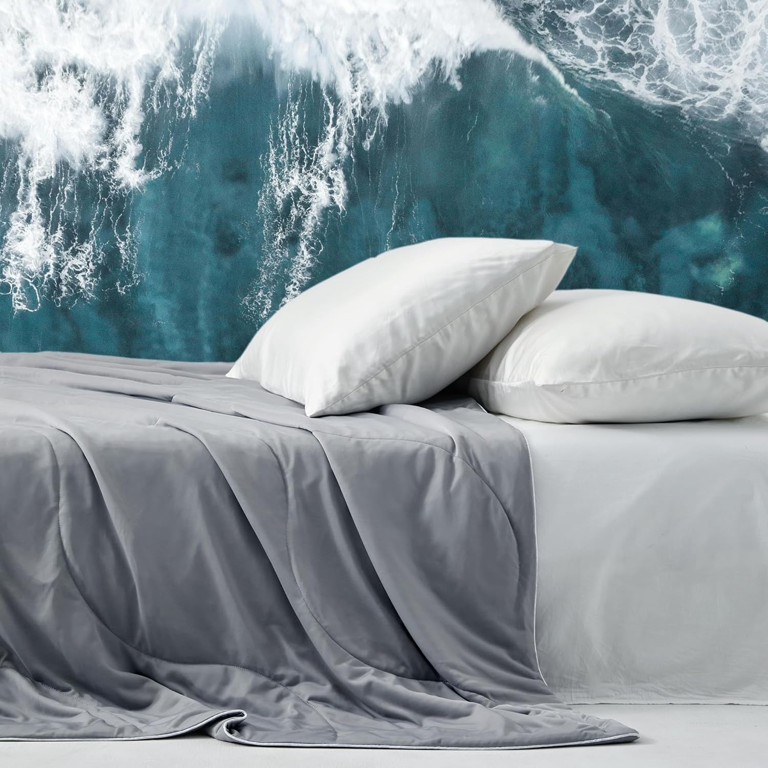 DOWNCOOL Cooling Comforter Queen Size, Grey Cooling Blanket for Hot Sleeper, Lightweight & Breathable Blanket for Night Sweats,Dual-Side Cooling Summer Bedding,90"X90" - Image 8