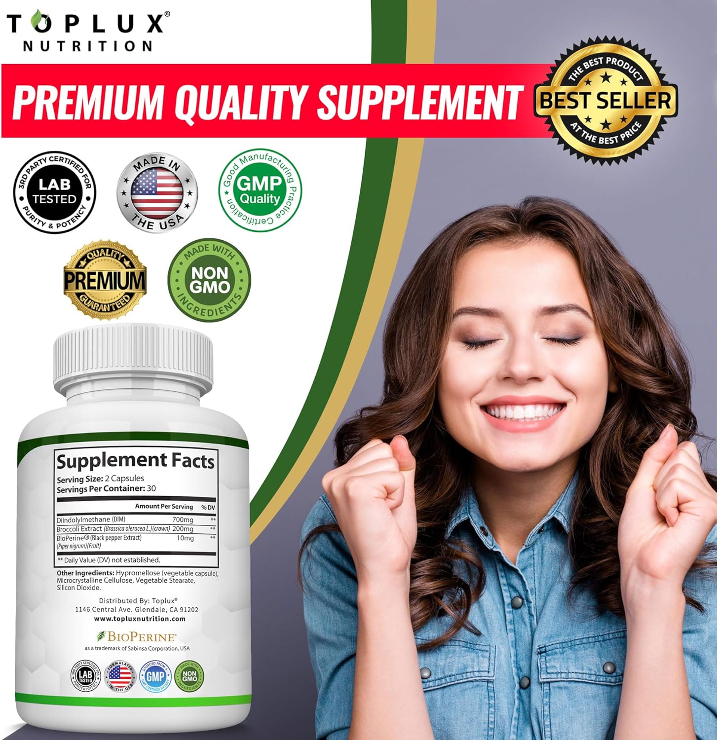 Dim Supplement 910 mg Plus BioPerine Complex - Diindolylmethane for Men Women, 60 Capsules - Image 4