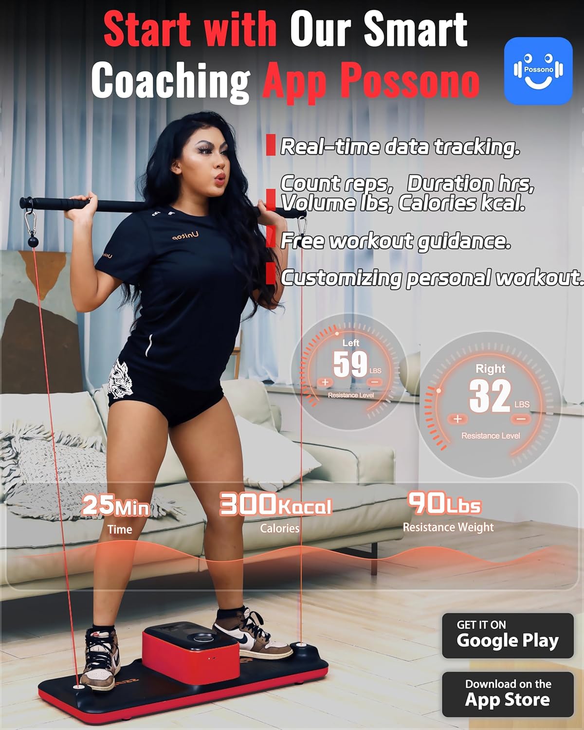 Smart Portable Home Gym Workout Strength Training Cable Machine, All in one Gym,Functional Full Body Fitness Equipment, 220LBS Resistance,Compact for Small Space, Travel & Home Exercise Red Black - Image 3