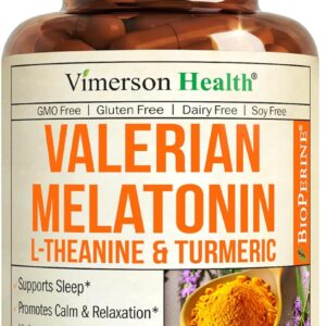 Valerian Root for Sleep – Melatonin 3mg Sleep Aid with L-Theanine – Organic Turmeric Curcumin Supplement with Ginger & Black Pepper for Daily Calm and Stress Relief Support – 60 Capsules