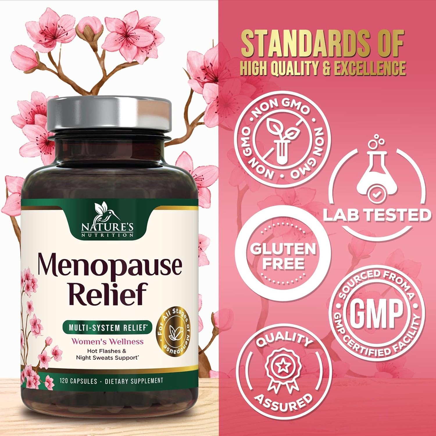 Menopause Supplement for Women - Natural Menopause Relief Support for Mild Hot Flashes & Night Sweats - Best Probiotics for Women, Dong Quai, Black Cohosh, Ashwagandha - Bottled in USA - 120 Capsules - Image 4